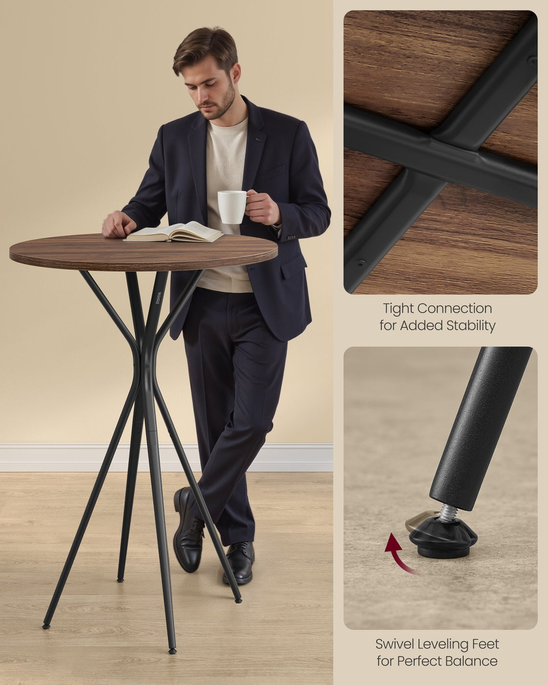 Round Bar Table - Cocktail High-Top - 41 Inch - Steel Frame