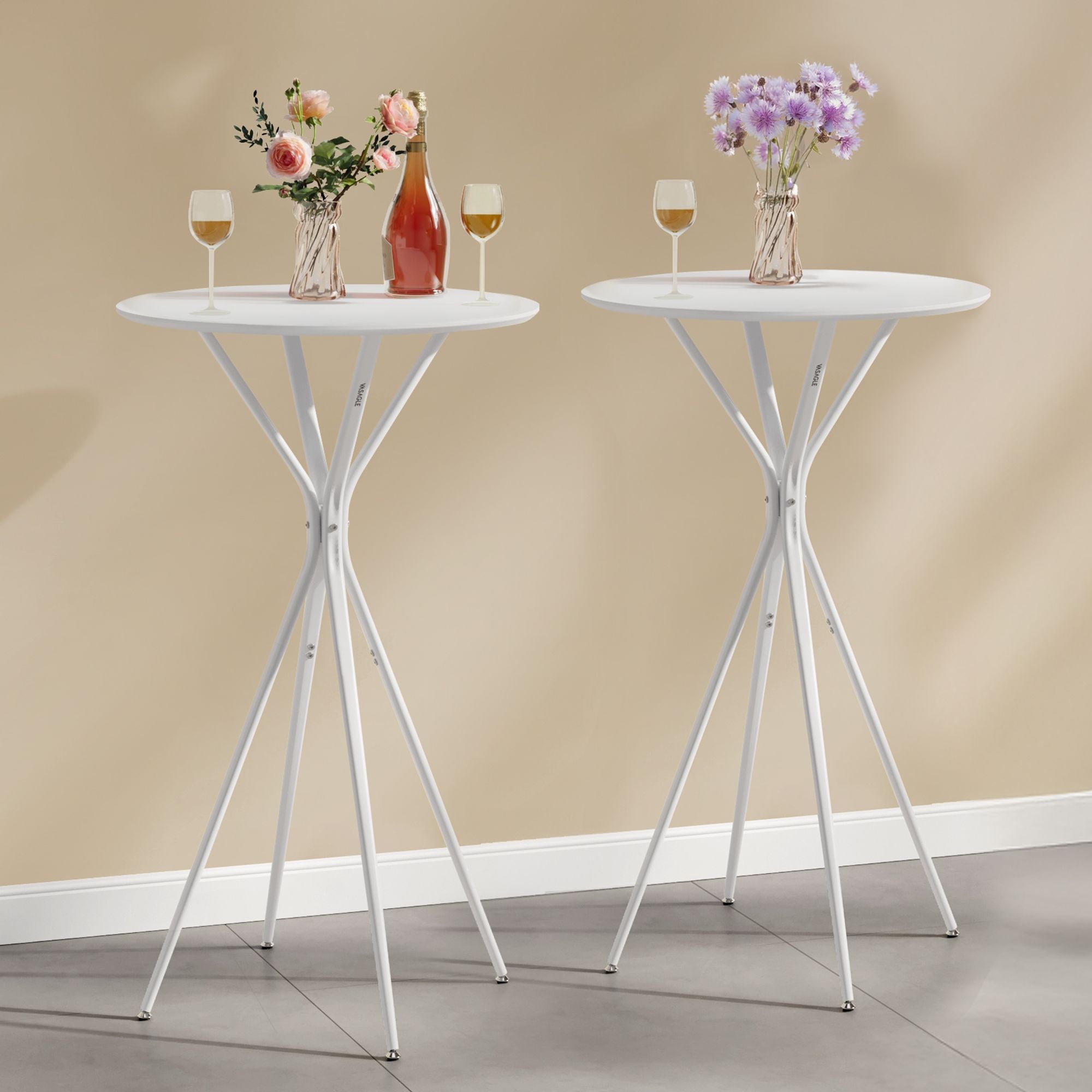 Bar Tables Set of 2 - Round Cocktail High Top Pub Bistro Table for Events Party - White