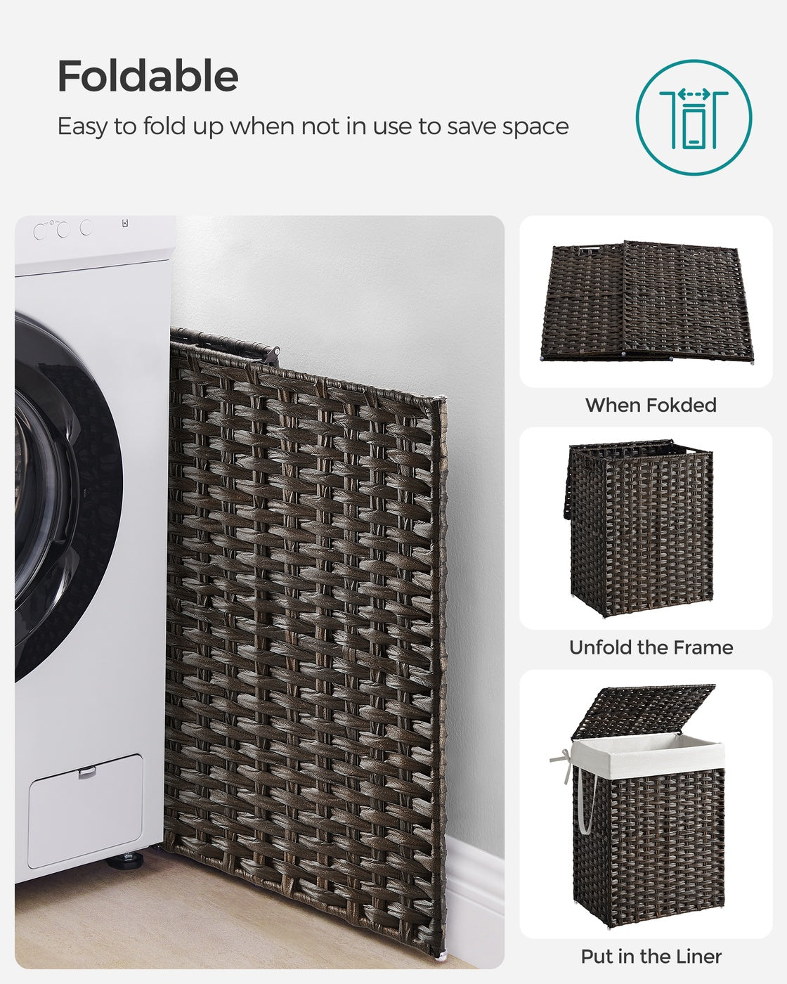 23.8 Gallon (90 L) Synthetic Rattan Clothes Laundry Basket with Lid and Handles Brown - Chestnut Brown