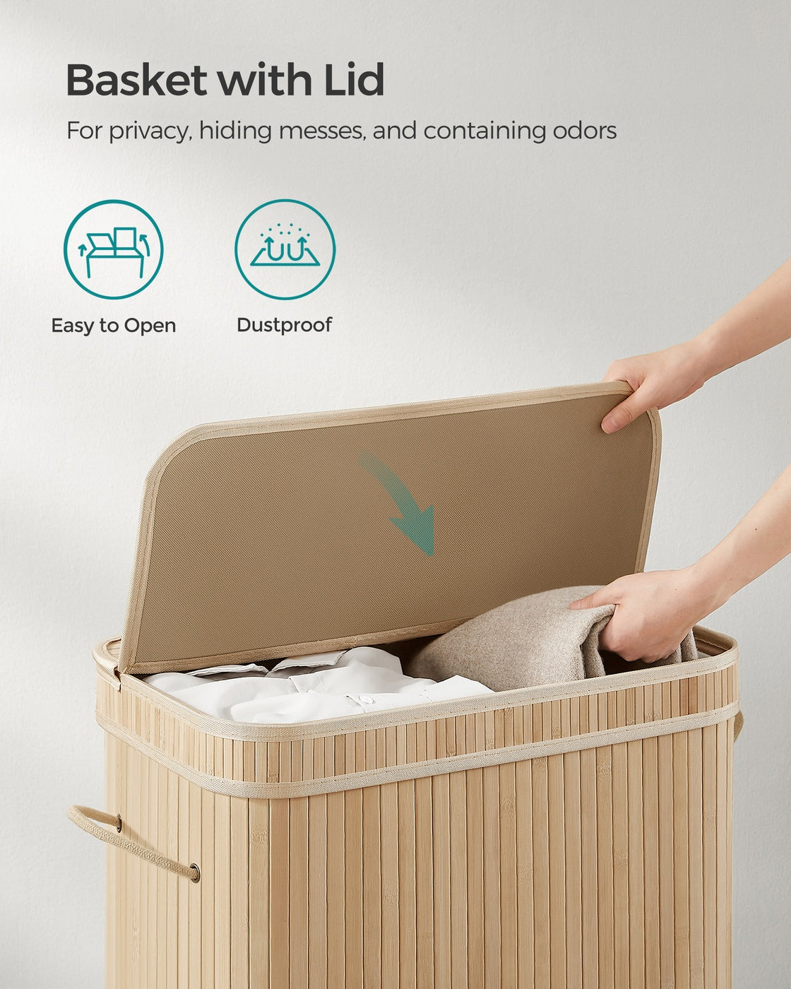 Bamboo Laundry Hamper with Lid - 26 Gallon Capacity - Removable Fabric Liner
