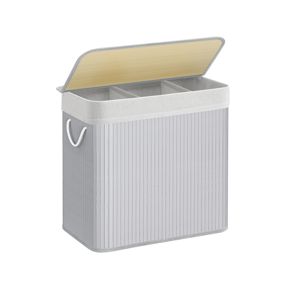 3-Section Laundry Hamper with Lid 39.6 Gallons (150L) - Gray