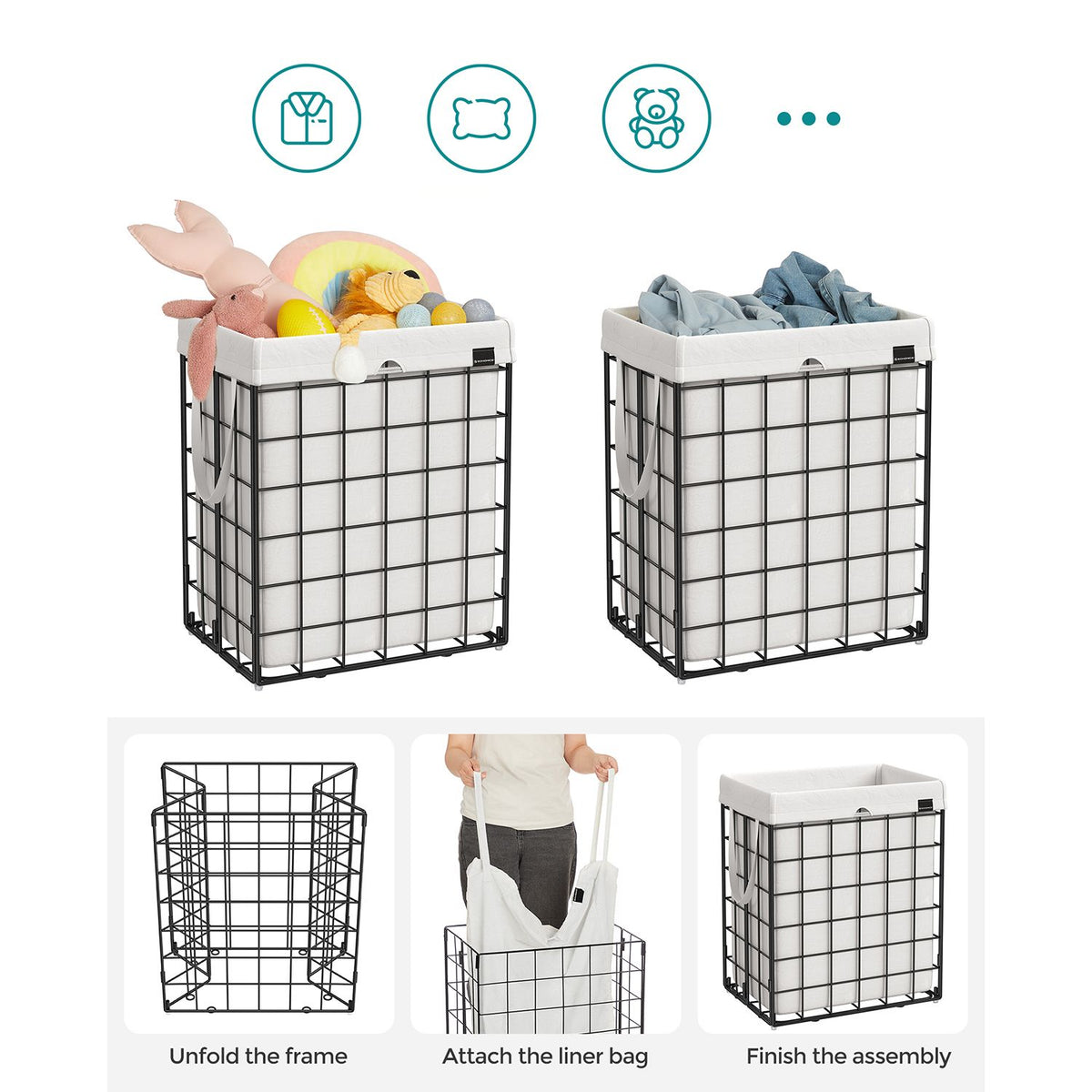 Laundry Hamper - Metal Wire Frame - 34.3 Gallon
