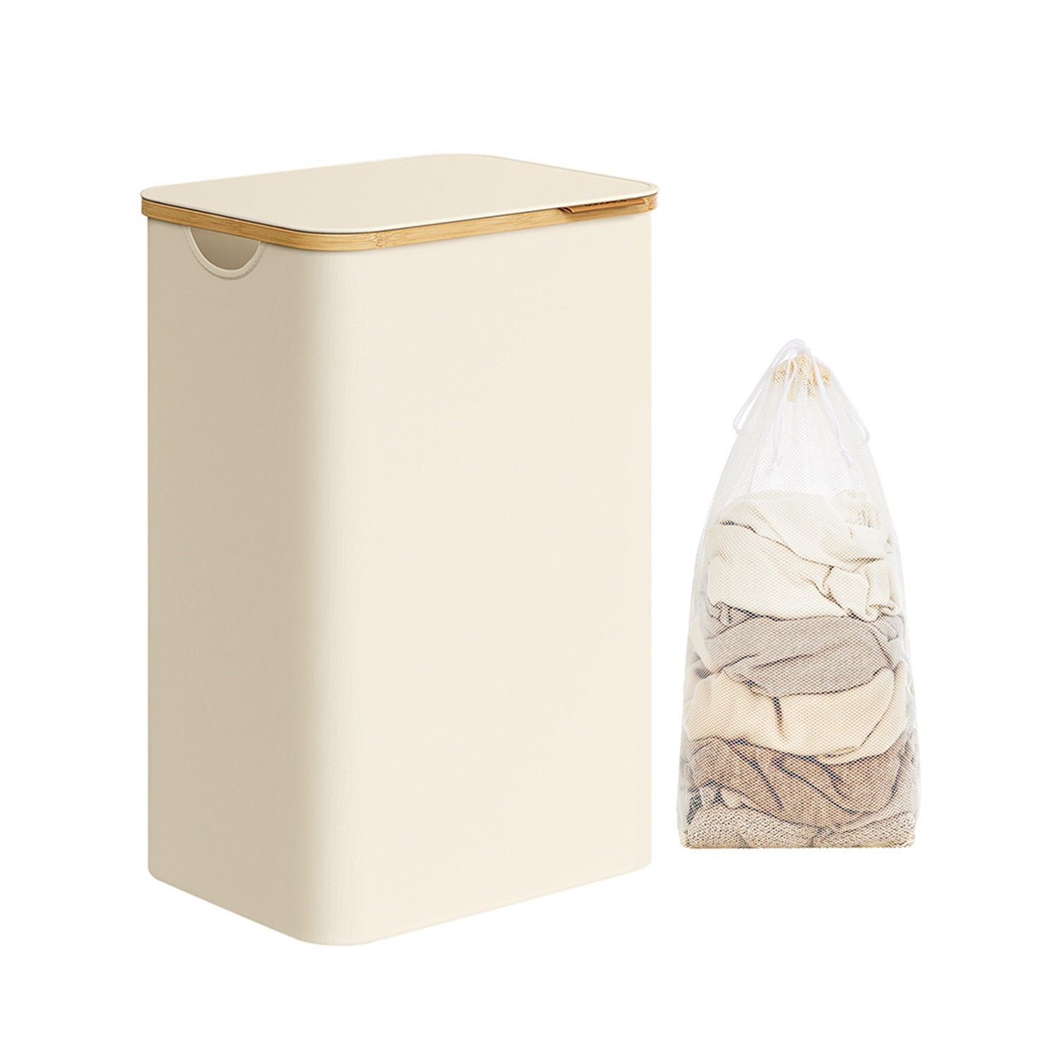 Laundry Hamper - 23.8 Gallons - 16.5 x 12.6 x 27.8 Inches - Mint Green - Cream White - 16.5”L x 12.6”W x 27.8”H