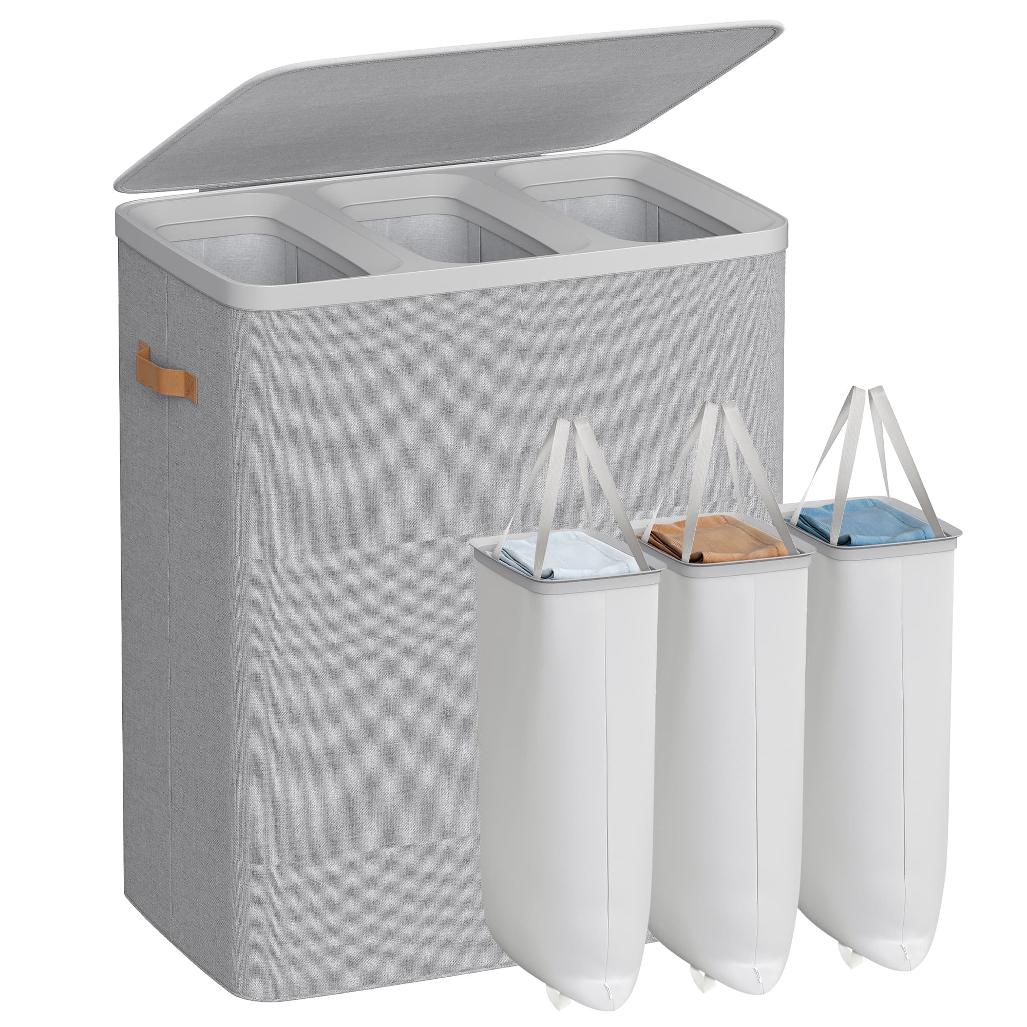 Laundry Hamper - 50 Gallon - Lid And Handles - Tall Soft Sided - Gray