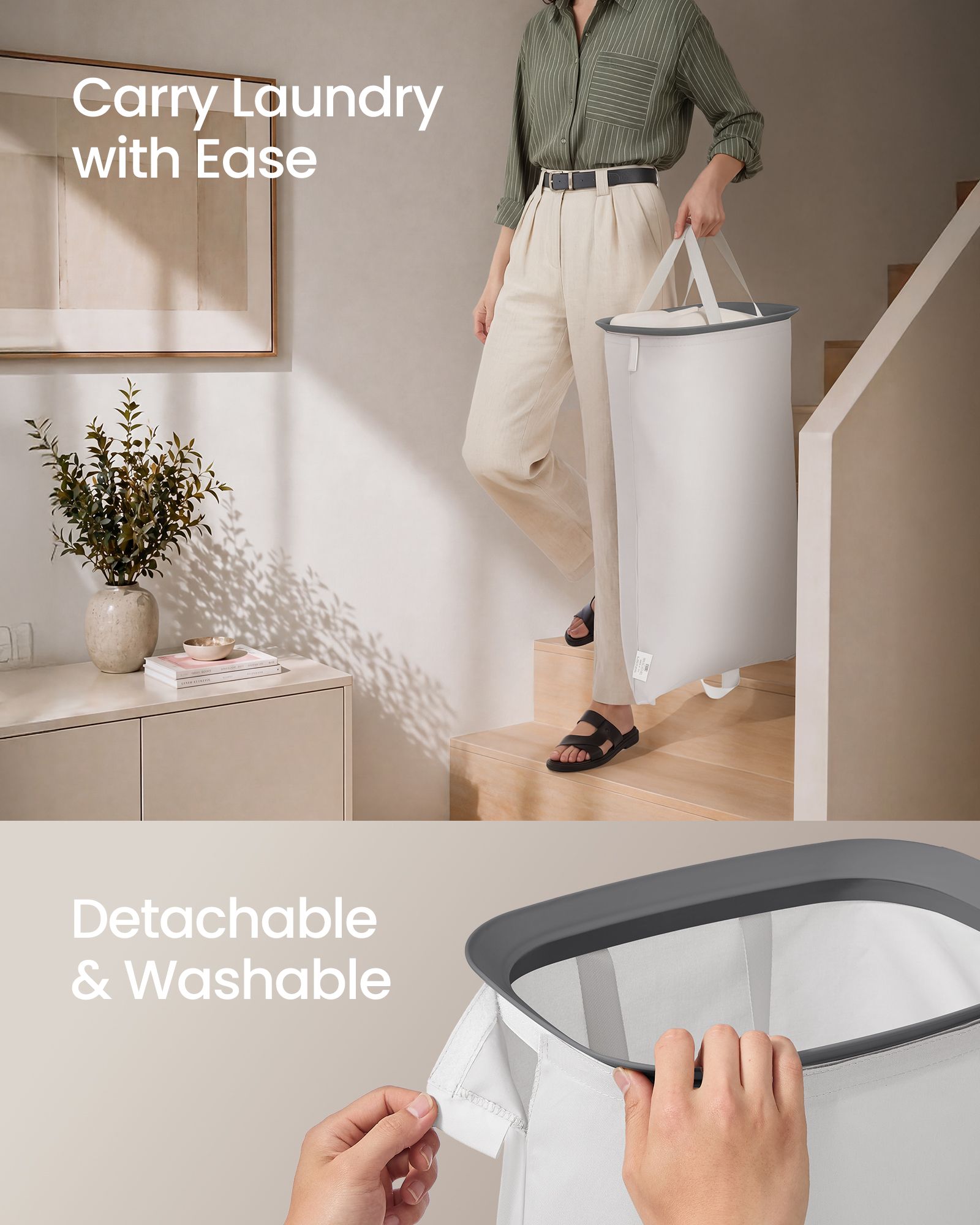 Laundry Basket with Lid - 42.2 Gallons - 2-Compartment Laundry Hamper with Handle - Removable Liner - Easy Assembly - 22 x 15.7 x 27.5 Inches - Slate Gray ULCB822B101 - Slate Gray