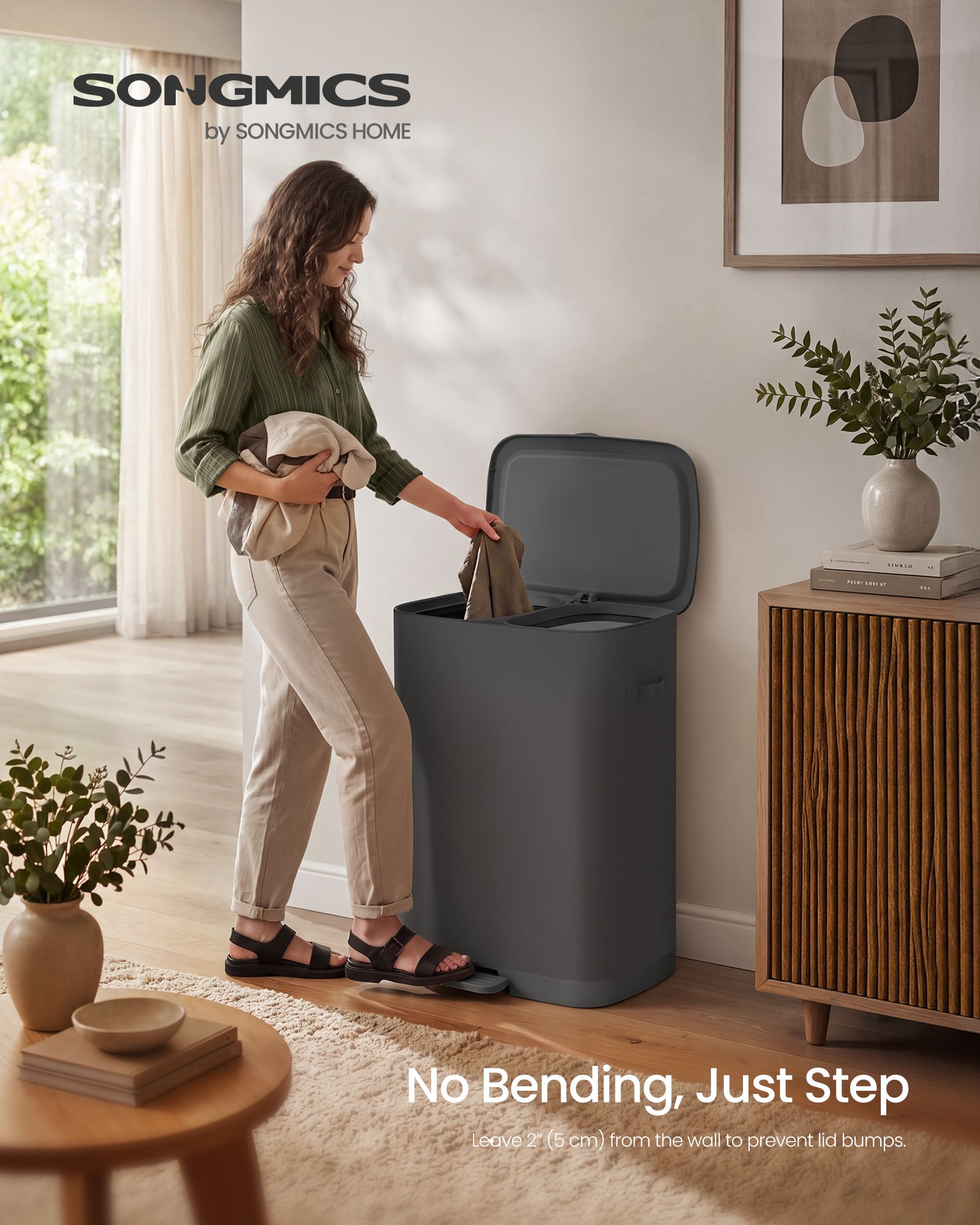 Laundry Basket with Lid - 42.2 Gallons - 2-Compartment Laundry Hamper with Handle and Pedal - Removable Liner - Easy Assembly - 22 x 18.5 x 29.5 Inches - Slate Gray ULCB832B101 - Slate Gray