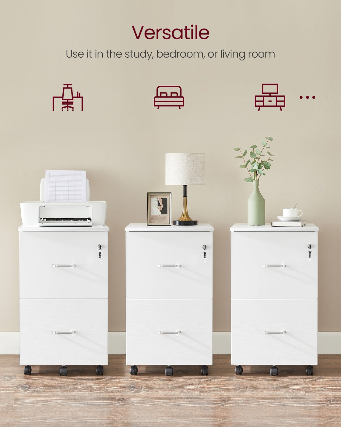 Rolling File Cabinet - 2-Drawer - Locking - For Home Office