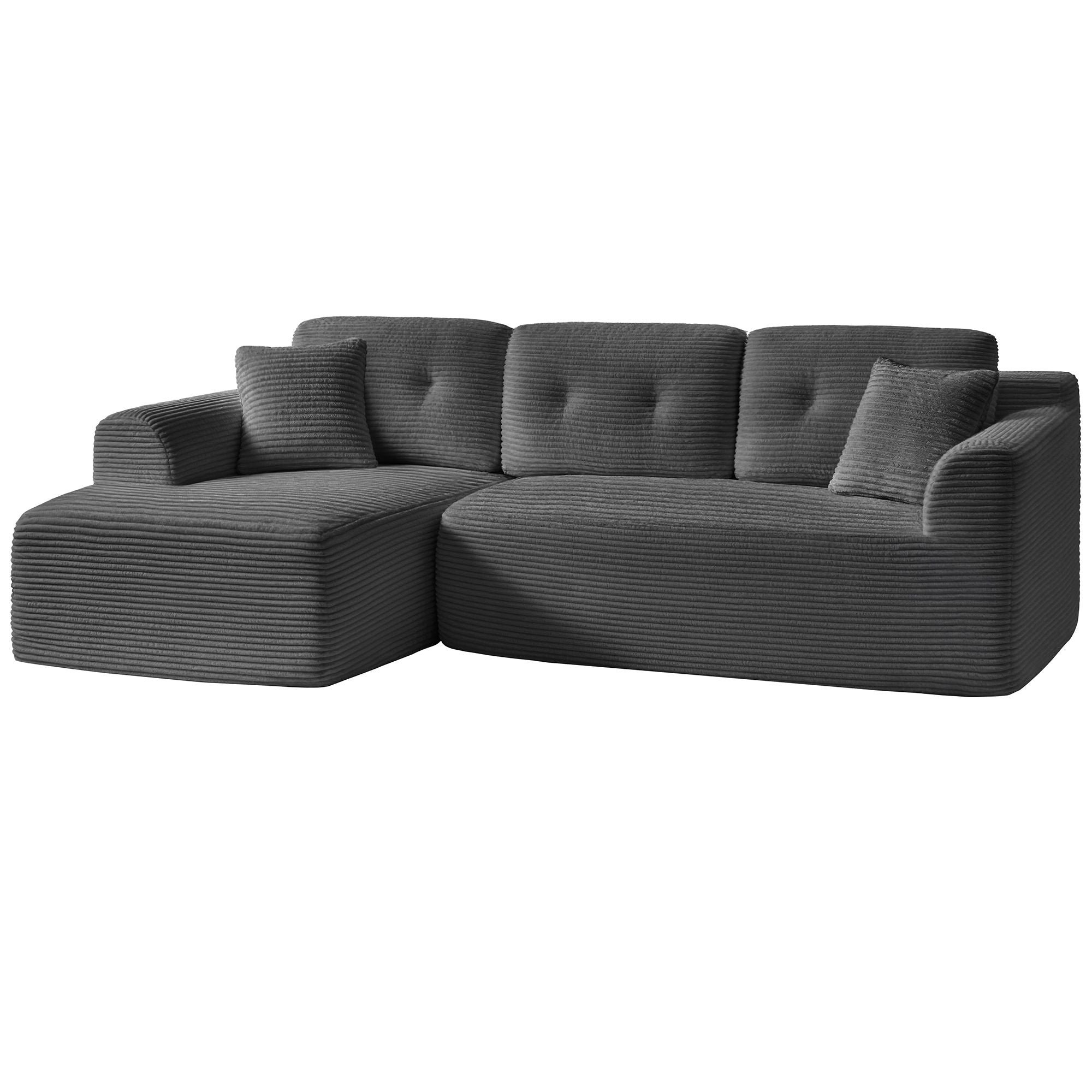 108.3 Inches Boneless Couch with Chaise - Modular Sectional Sofa - Dark Gray