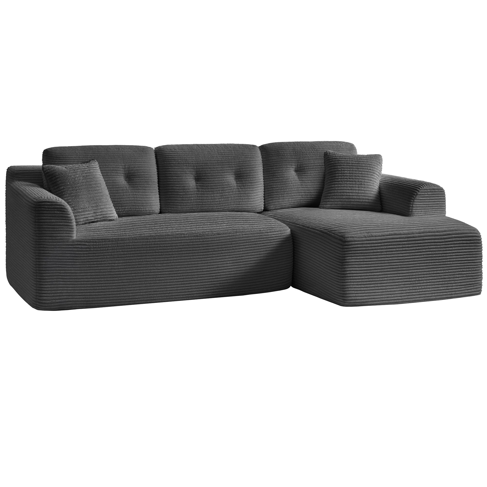 108.3 Inches Boneless Couch with Chaise - Modular Sectional Sofa - Dark Gray