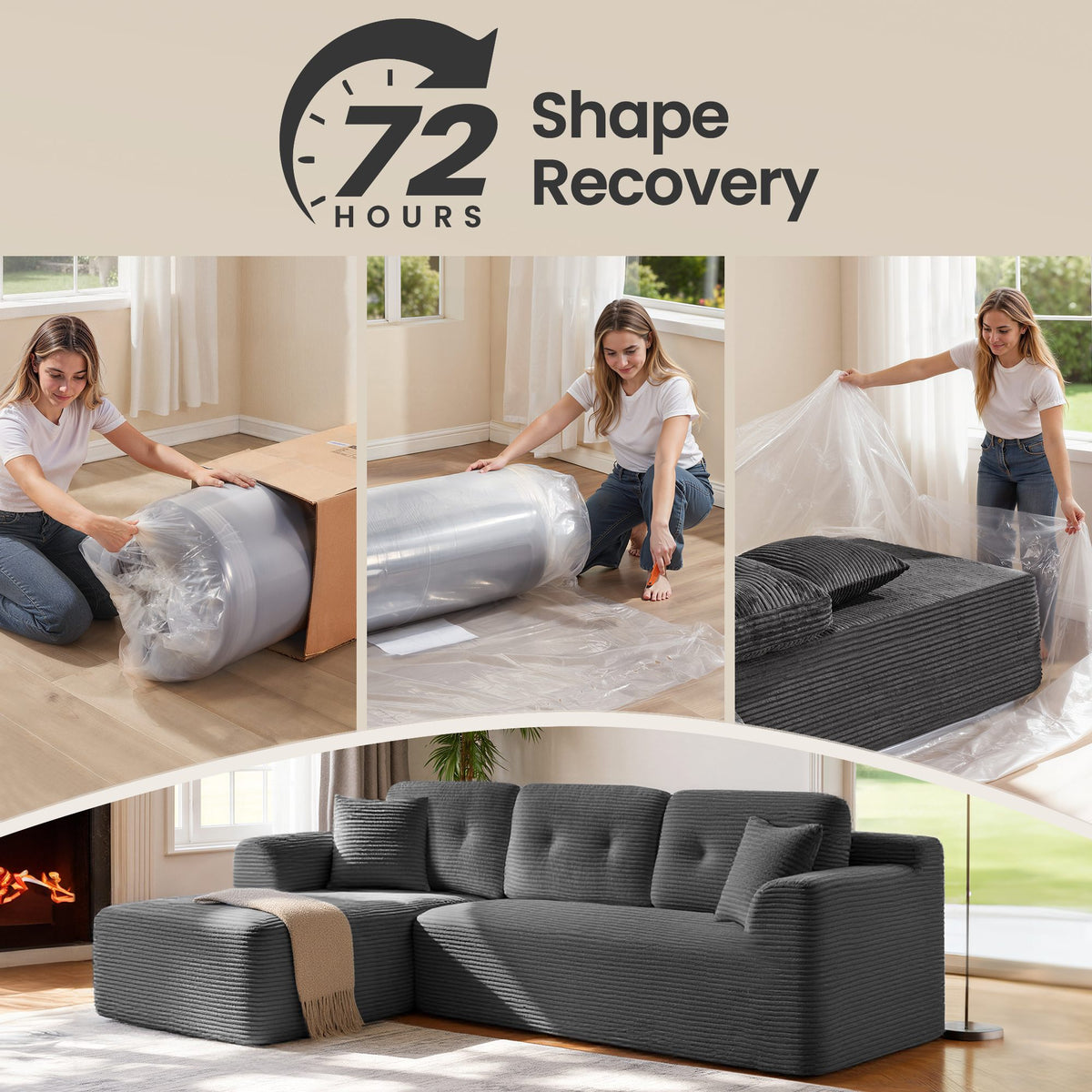 Modular Sectional Sofa - Boneless Couch - Chaise - 108.3 inches