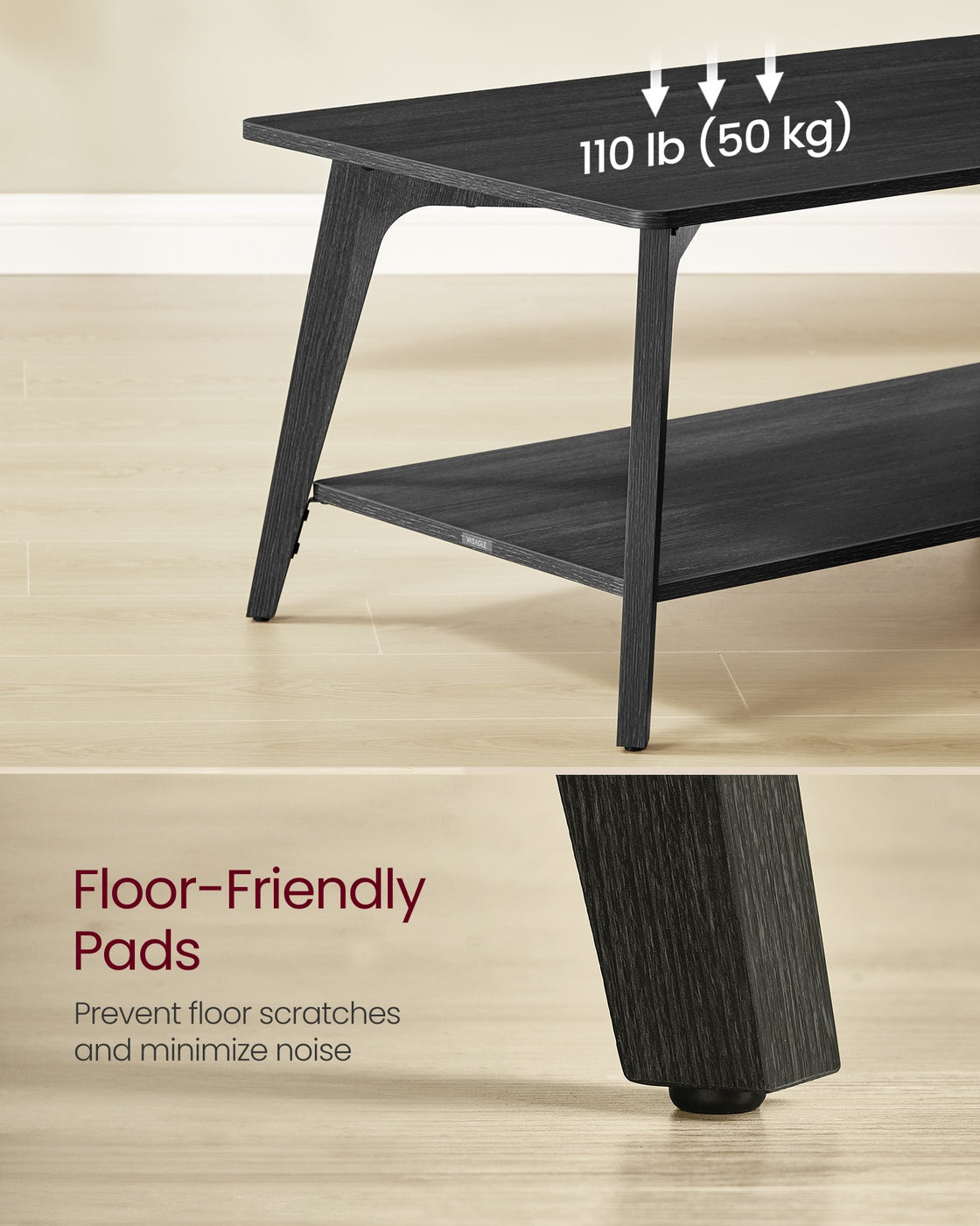 Coffee Table - 2-Tier Living Room Table with Storage - Center Table with Rounded Corners - Charcoal Gray