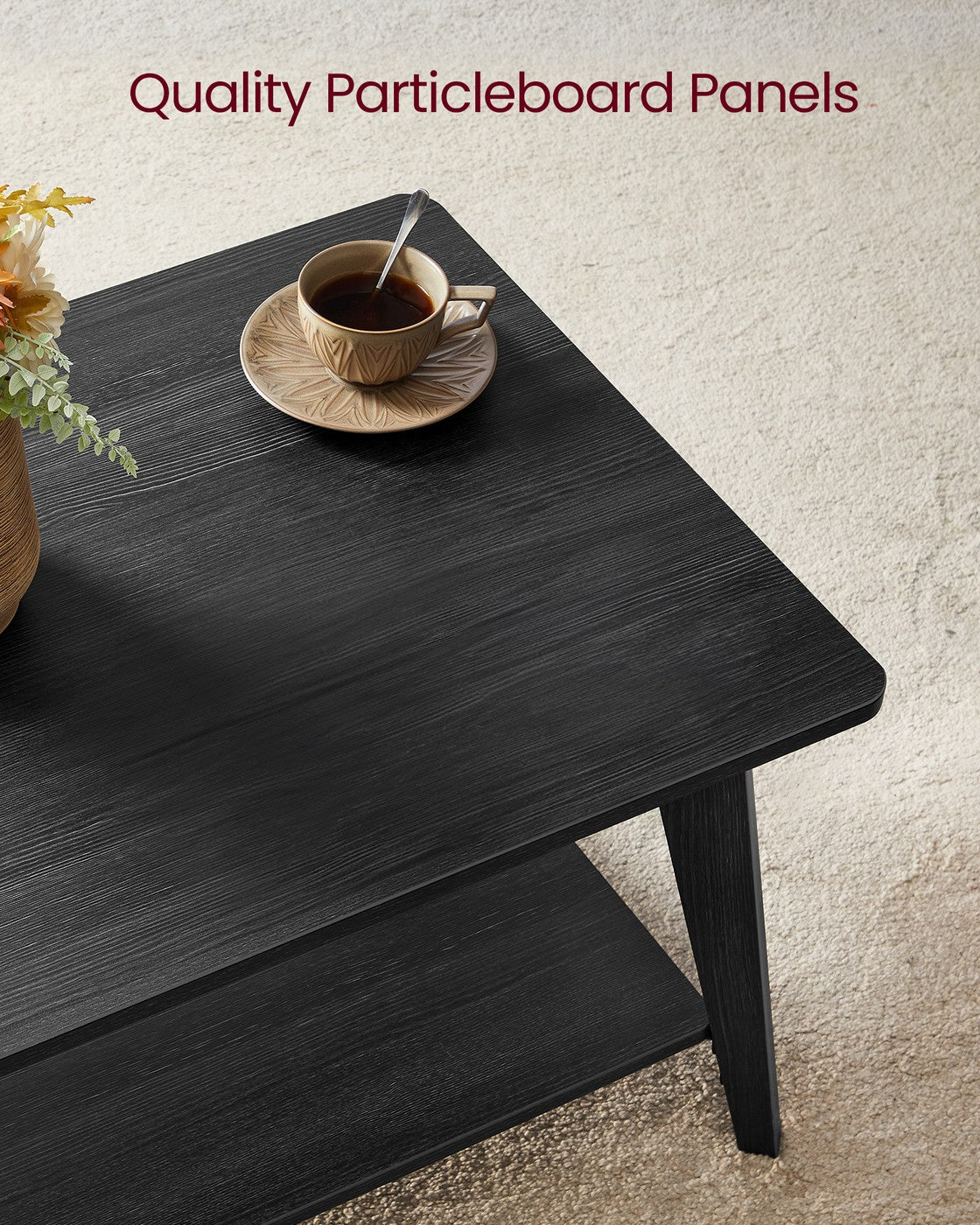 Coffee Table - 2-Tier Living Room Table with Storage - Center Table with Rounded Corners - Charcoal Gray