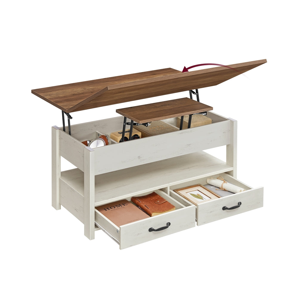 Lift Top Coffee Table - Center Table with Storage - Honey Brown, Rustic White