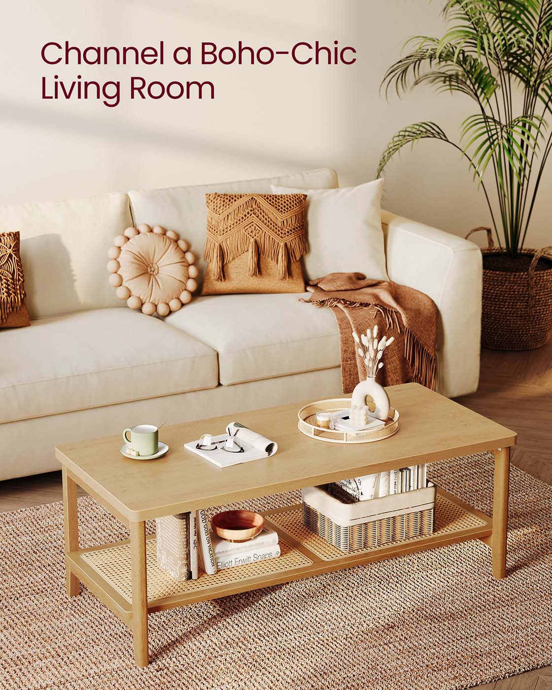 2-Tier Coffee Table for Living Room - Rectangular Living Room Table