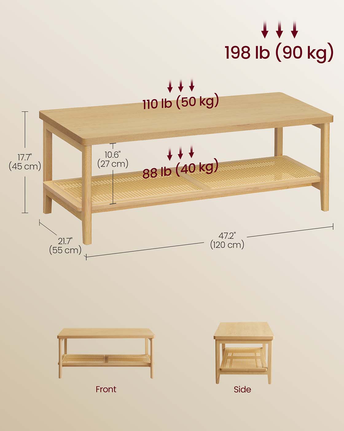 2-Tier Coffee Table for Living Room - Rectangular Living Room Table