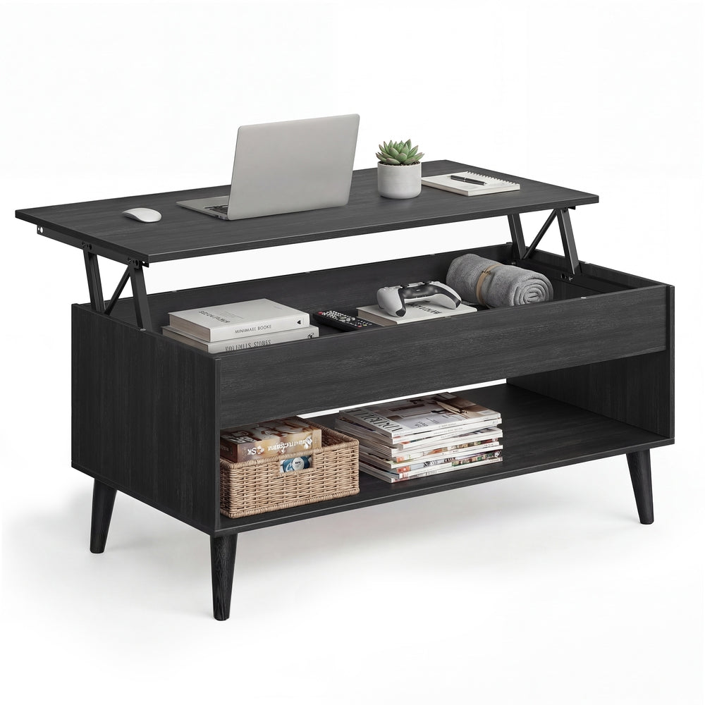 Lift Top Coffee Table with Hidden Storage for Living Room - Charcoal Gray