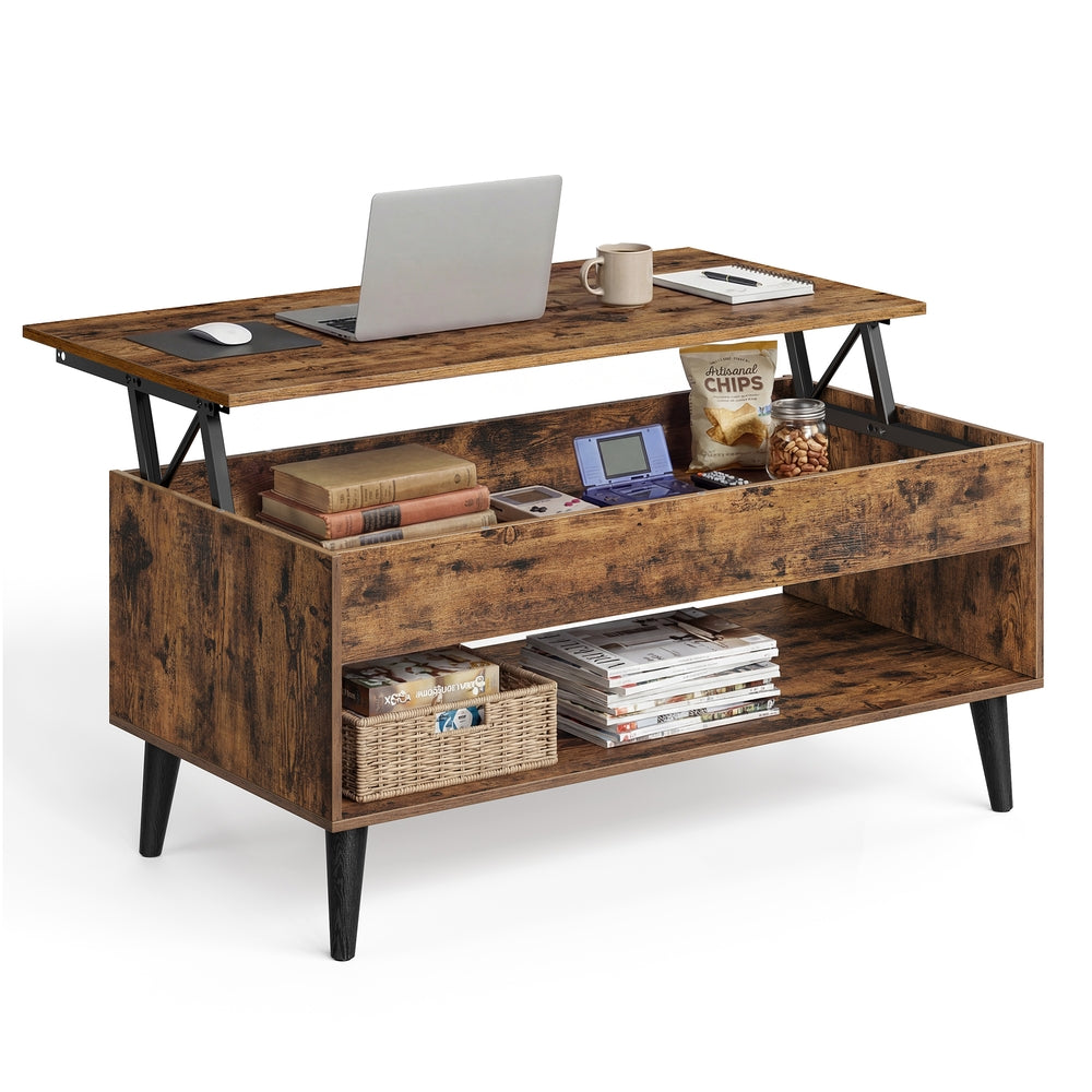 Lift Top Coffee Table with Hidden Storage for Living Room - Rustic Brown