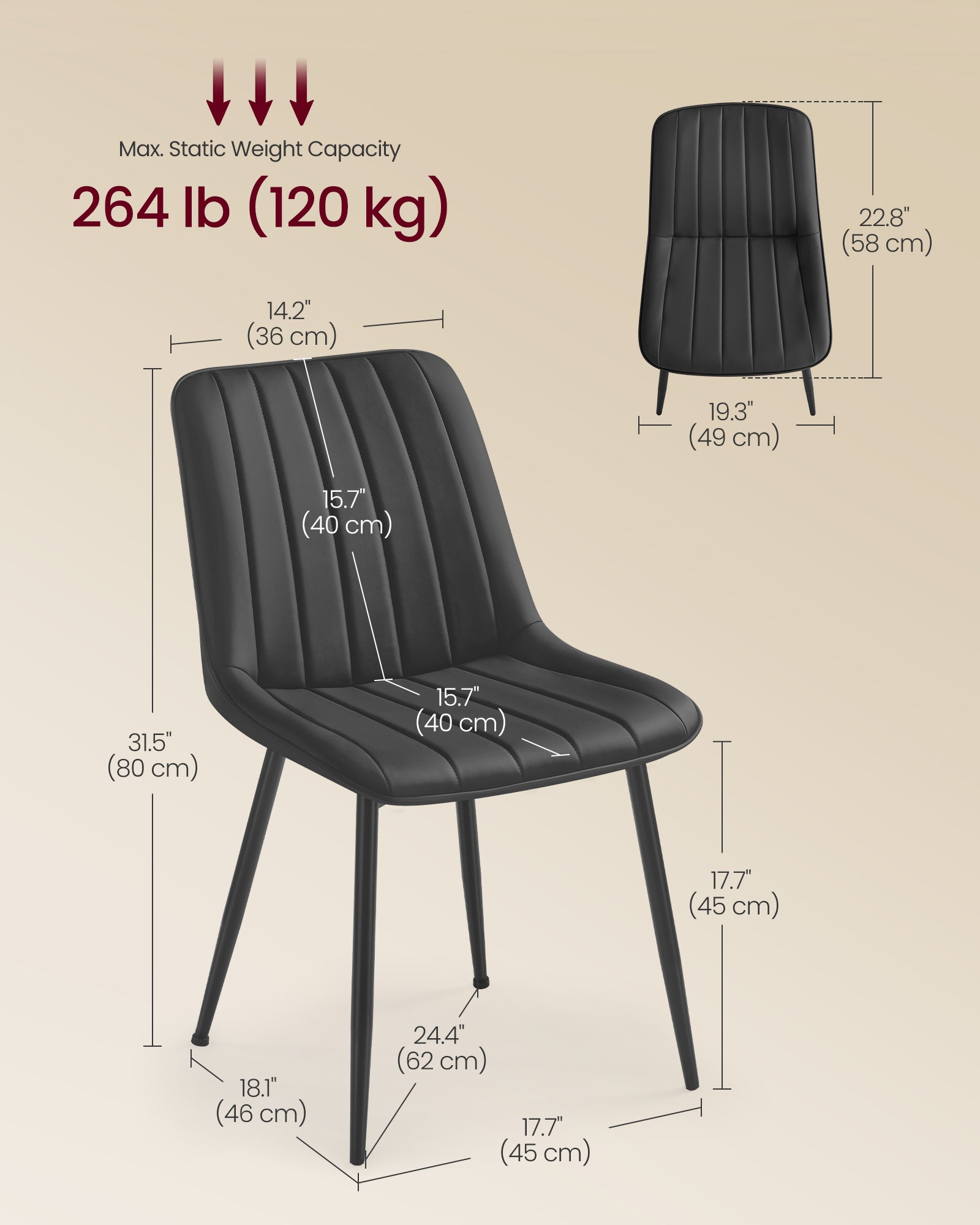 Dining Chairs - Upholstered Kitchen Chairs - Set of 2 - Dove Gray and Ink Black - Black
