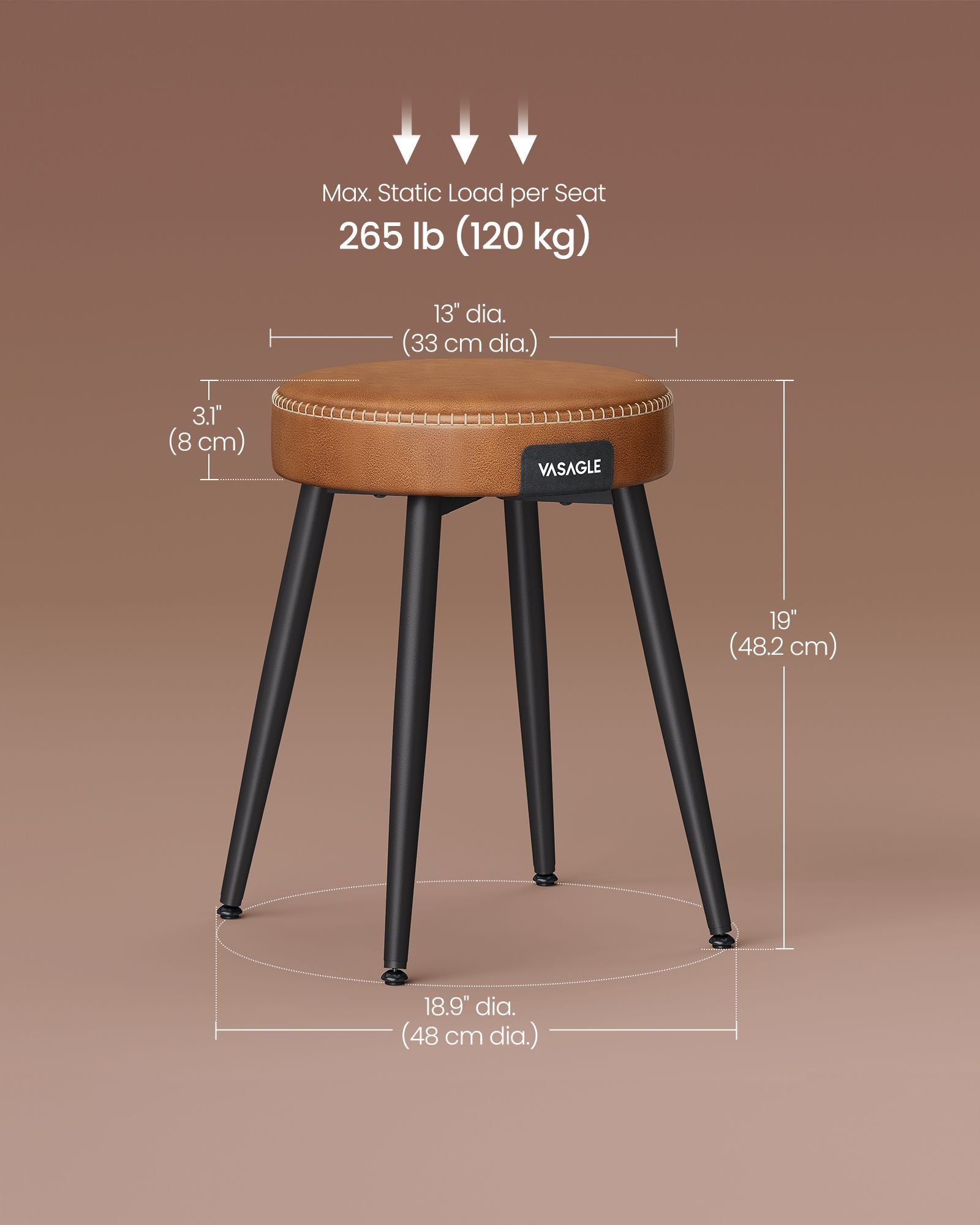 EKHO Collection - Dining Chairs Stools Set of 2 - Caramel Brown