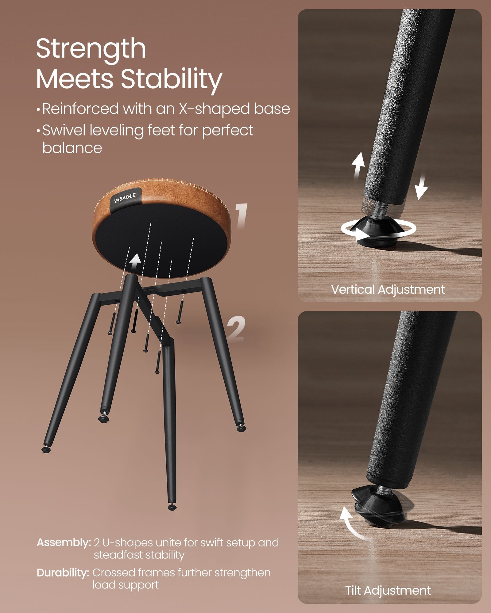 EKHO Collection - Dining Chairs Stools Set of 2 - Caramel Brown