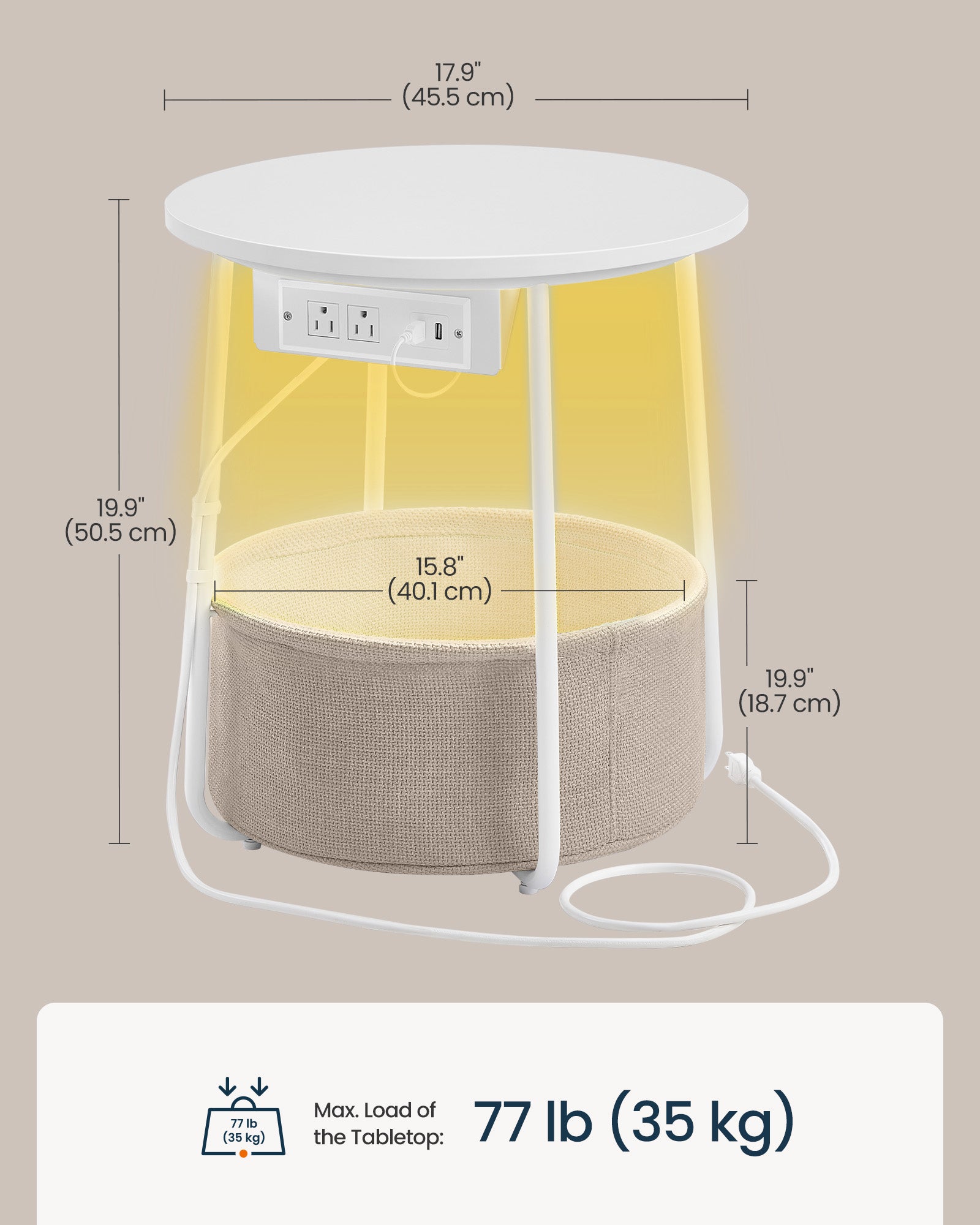 LED Round Side End Table - Green+Brown