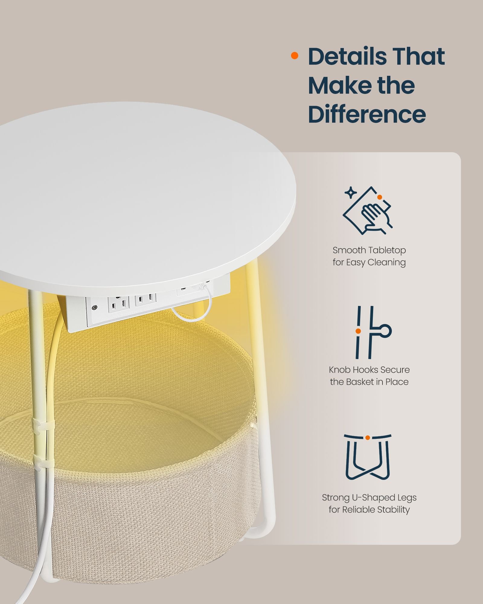 LED Round Side End Table - Green+Brown