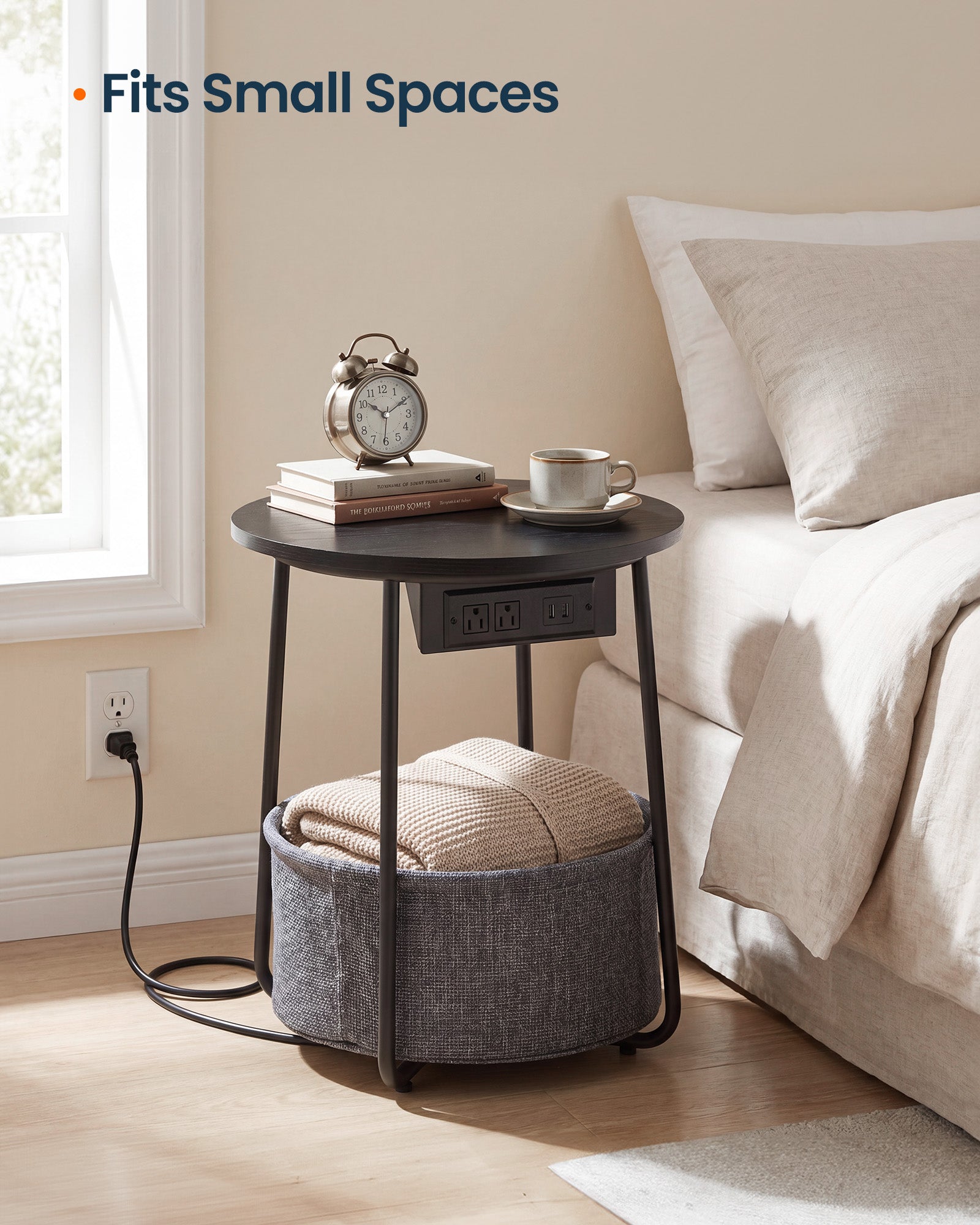 Round Side End Table - Black+Gray