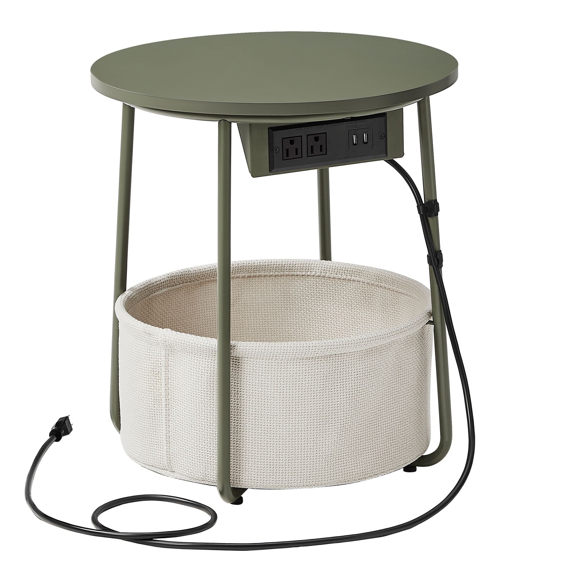 Round Side End Table - Green+White
