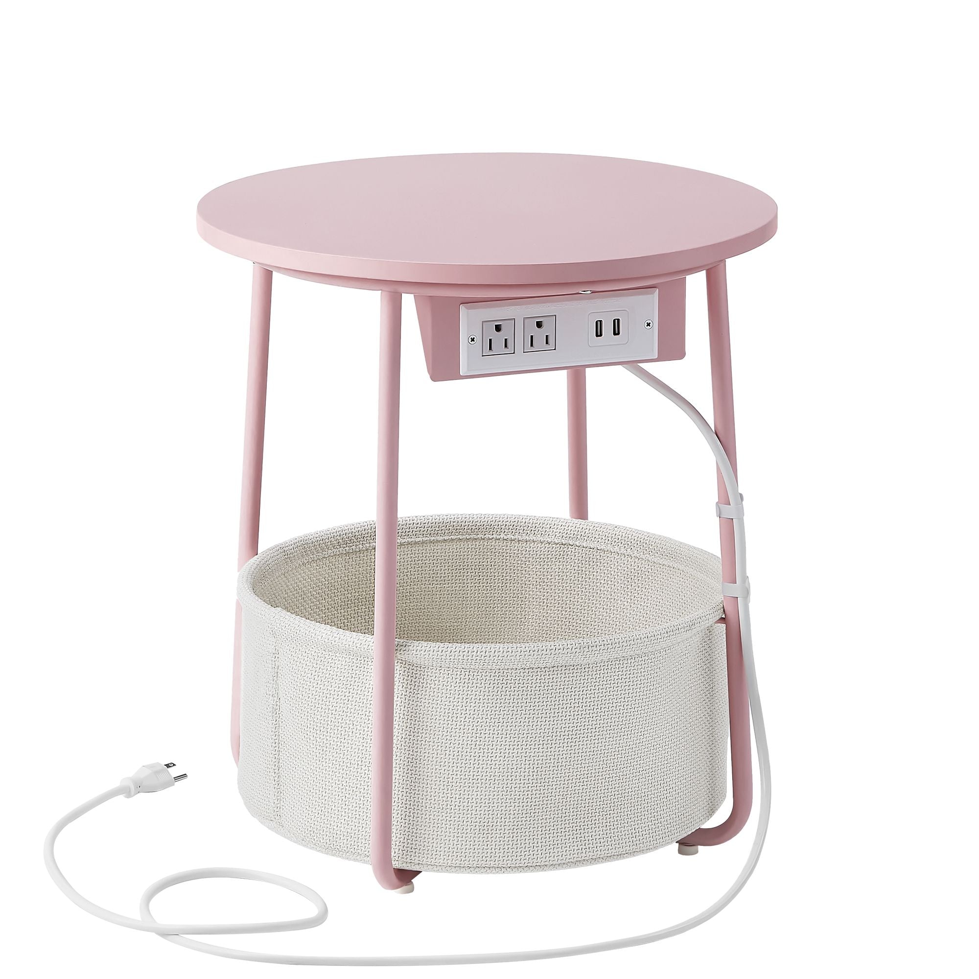 Round Side End Table - Pink+White