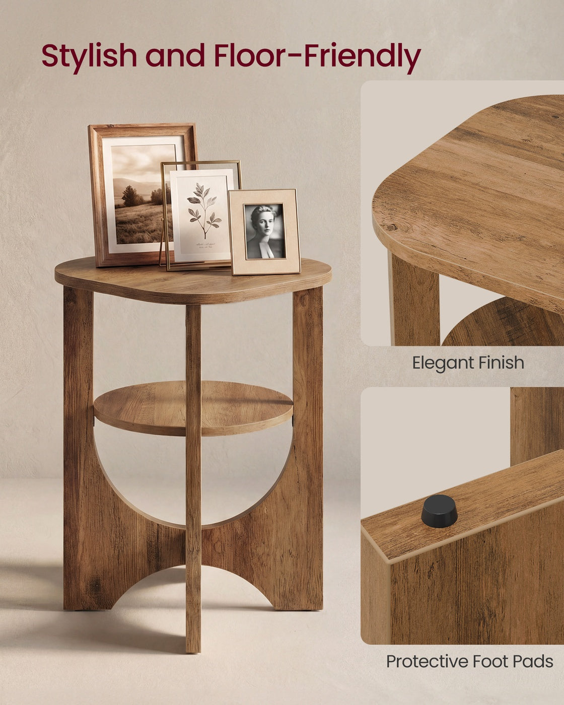Side Table 2 Tier Small Accent End Table Honey Brown