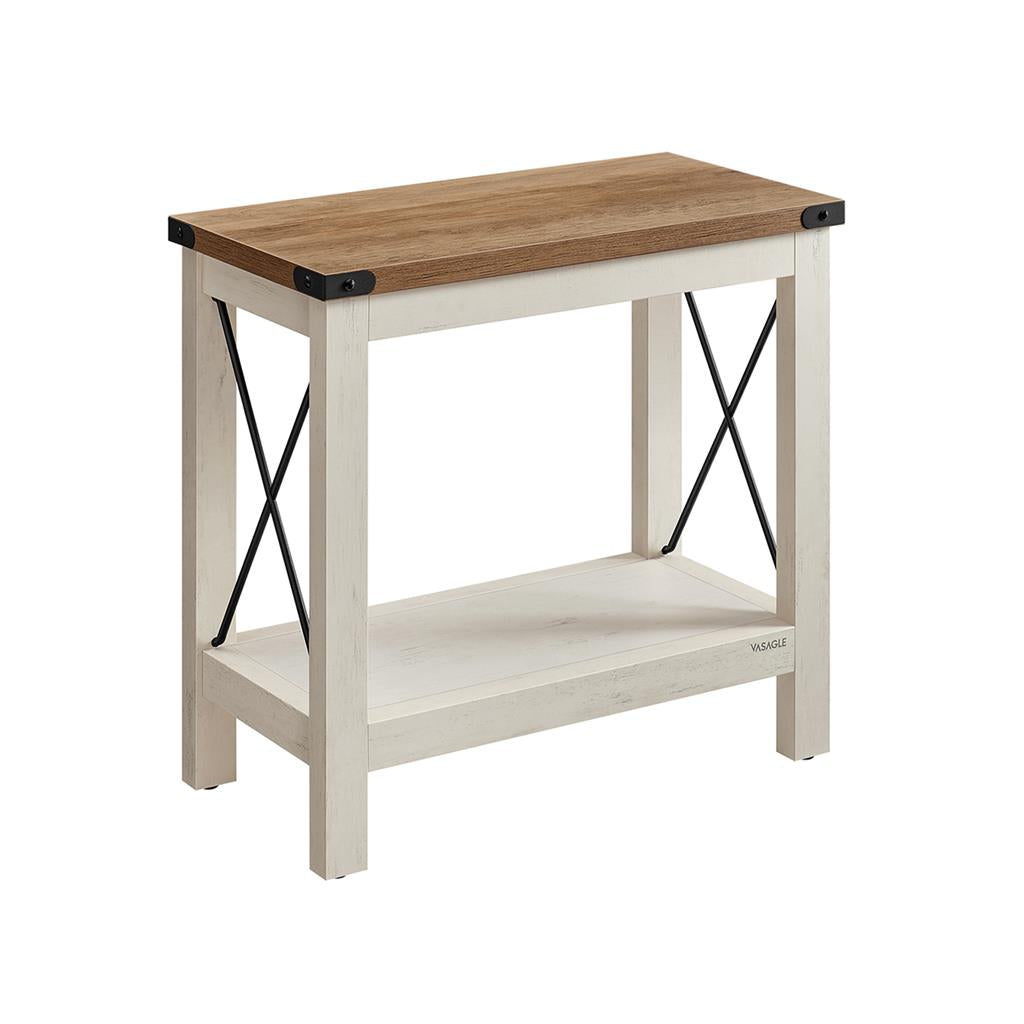Side Table with Bottom Shelf - Rustic White, Honey Brown