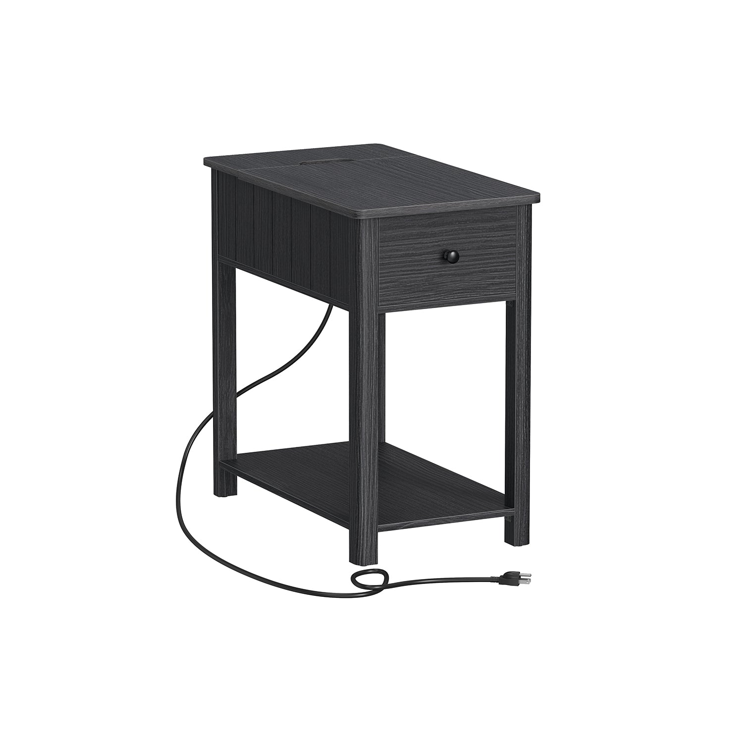 Side Table with Charging Station - Black