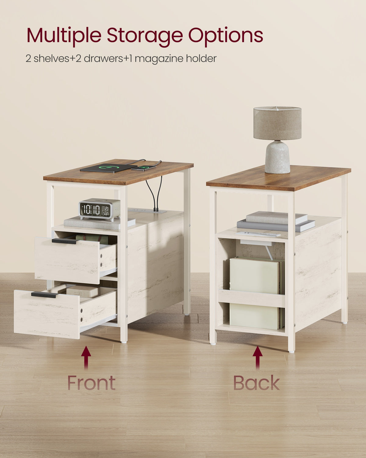 Narrow End Table - Charging Station - 2 Drawers