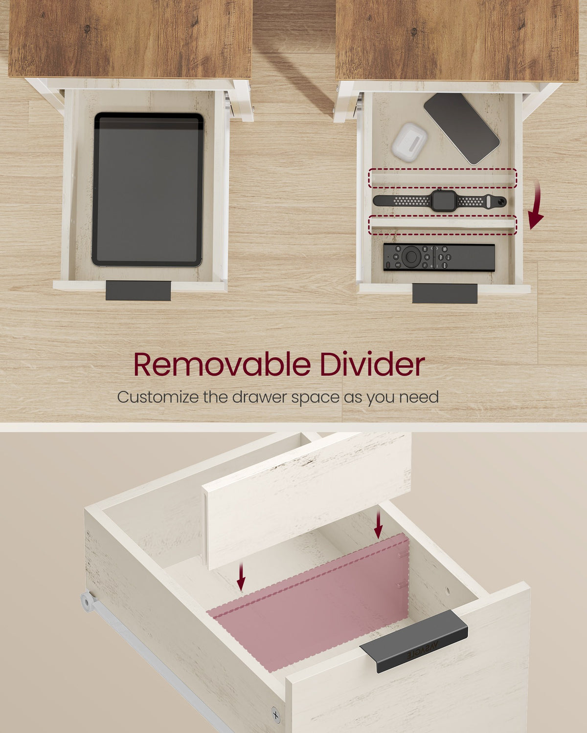 Narrow End Table - Charging Station - 2 Drawers