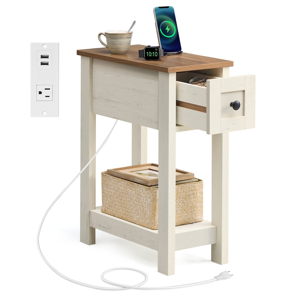 Farmhouse End Table with Storage Drawer - Saddle Brown - Honey Brown, Rustic White