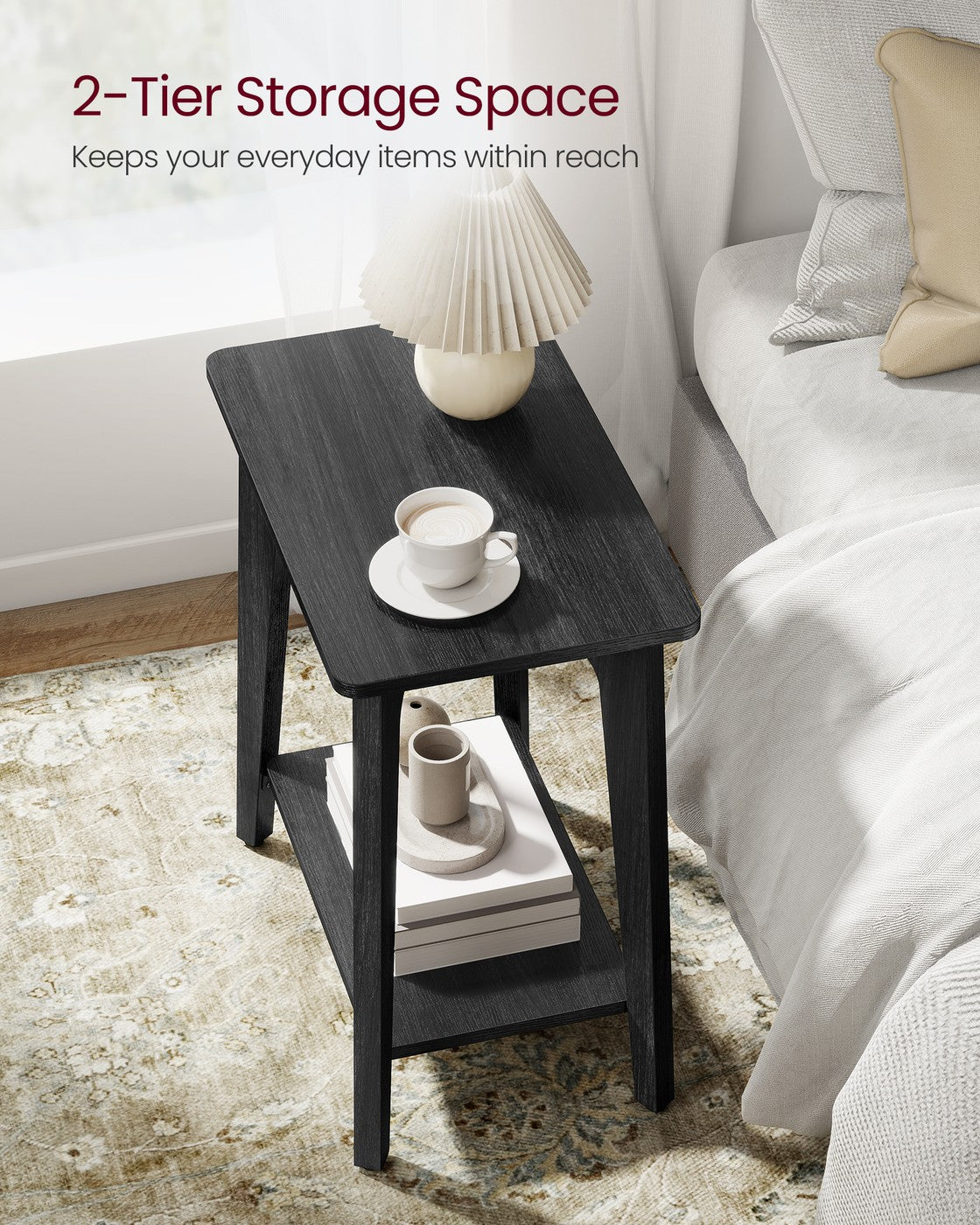 MAEZO Collection - Side Table - 2-Tier Small Rectangular End Table - Charcoal Gray