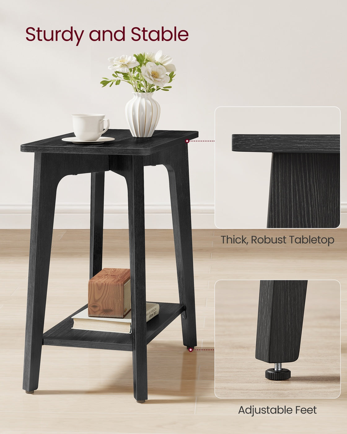 MAEZO Collection - Side Table - 2-Tier Small Rectangular End Table - Charcoal Gray