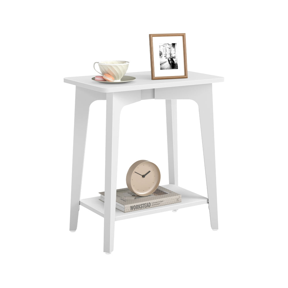MAEZO Collection - Side Table - 2-Tier Small Rectangular End Table - Cloud White