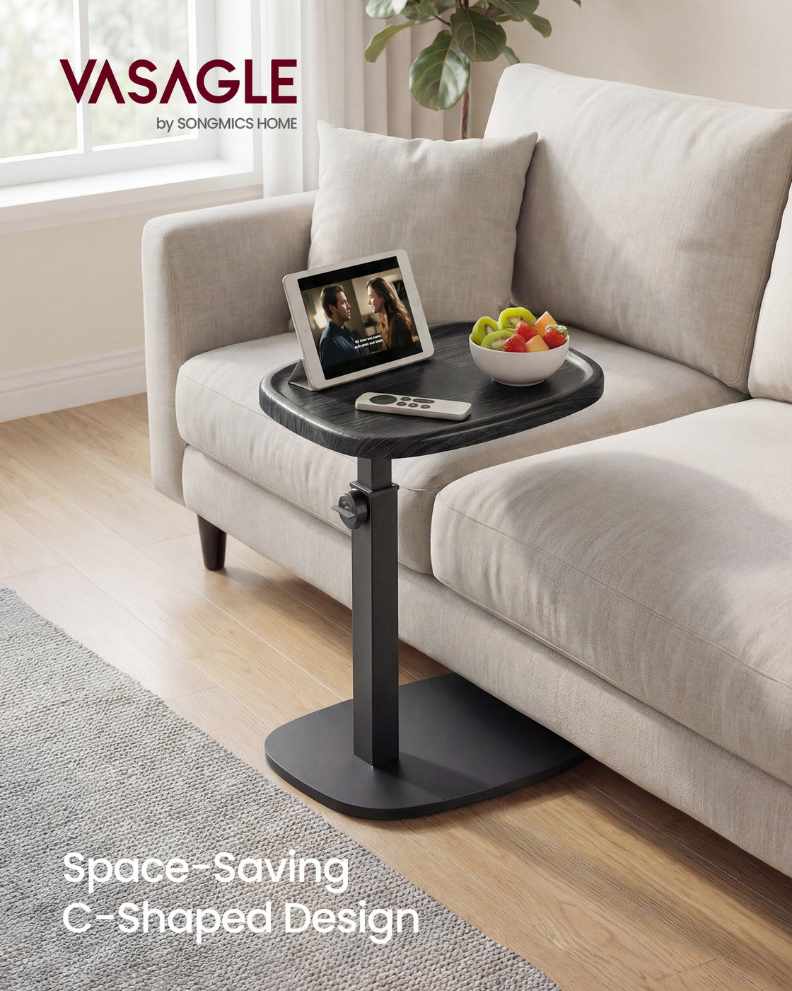C-Shaped Sofa Side Table - Slides Under Couch - Laptop and Snack Tray