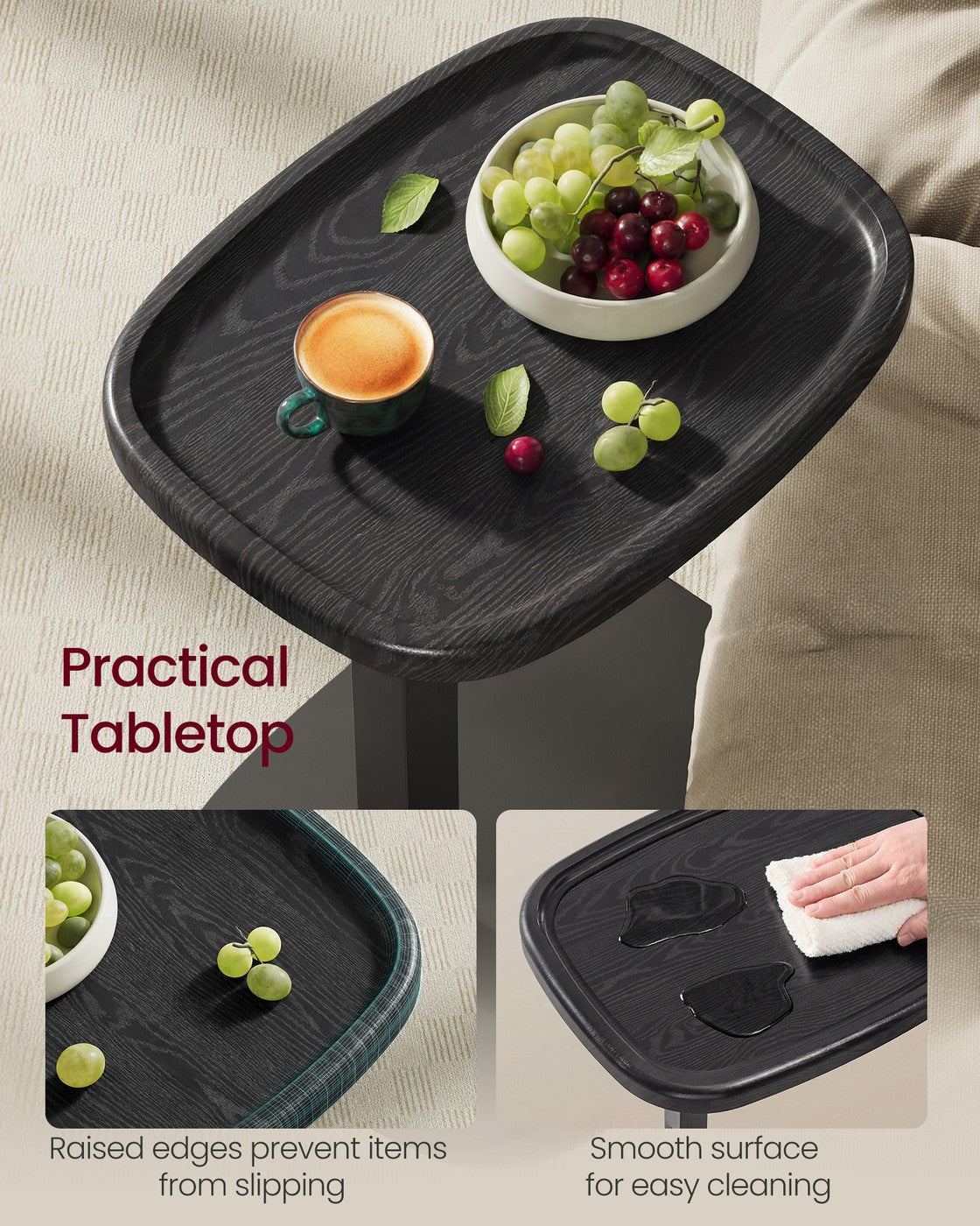 C-Shaped Sofa Side Table - Slides Under Couch - Laptop and Snack Tray