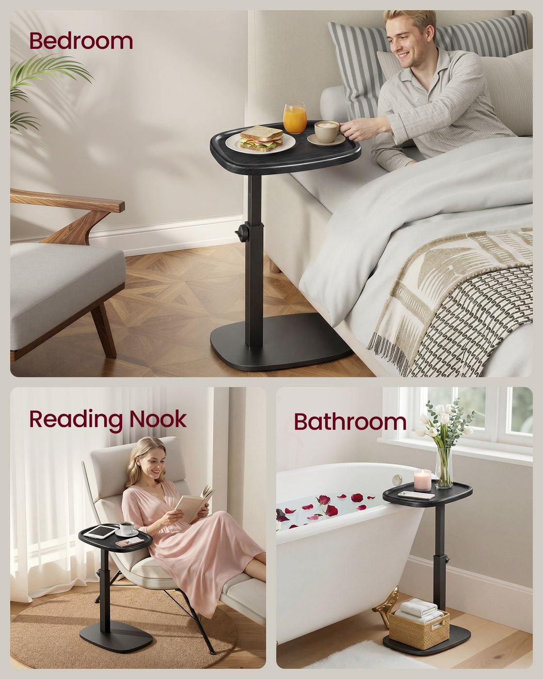 C-Shaped Sofa Side Table - Slides Under Couch - Laptop and Snack Tray