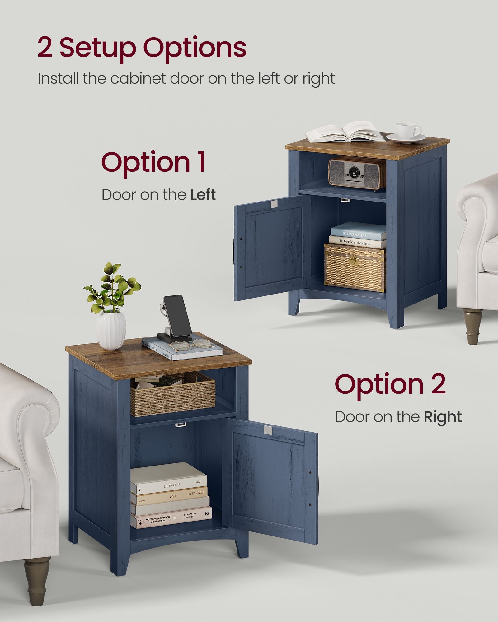 Farmhouse Nightstand - Blue + Brown