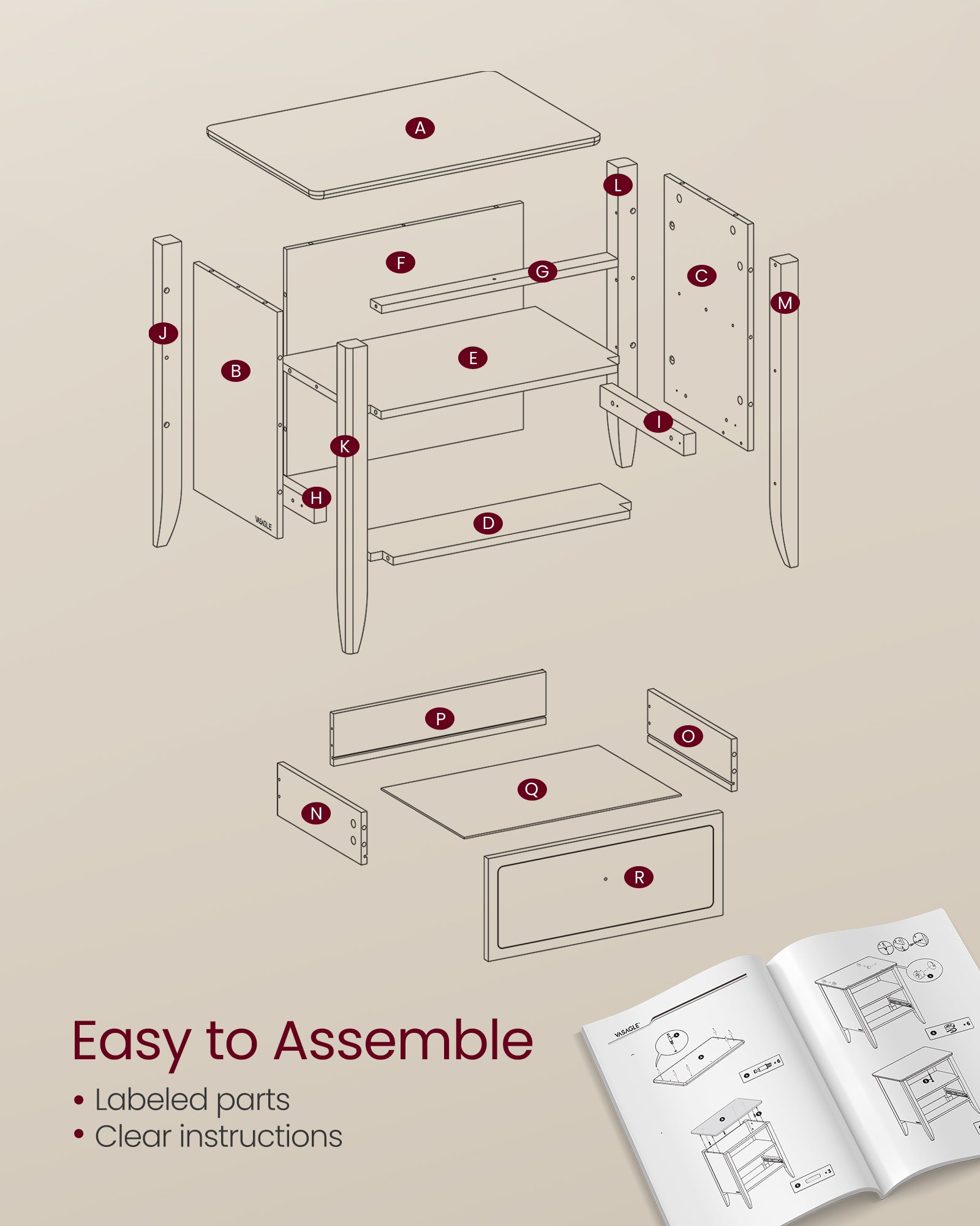Nightstand - Bedside Table - Side End Table with Drawer and Open Shelf
