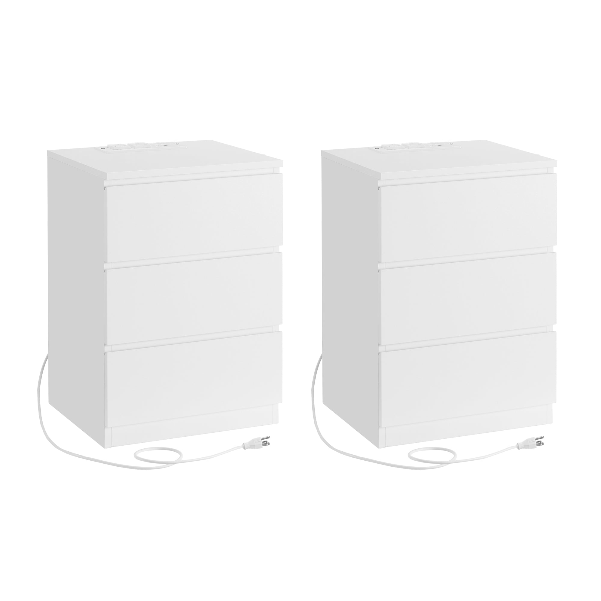 Nightstands with Charging Station - Set of 2 - Ebony Black - White