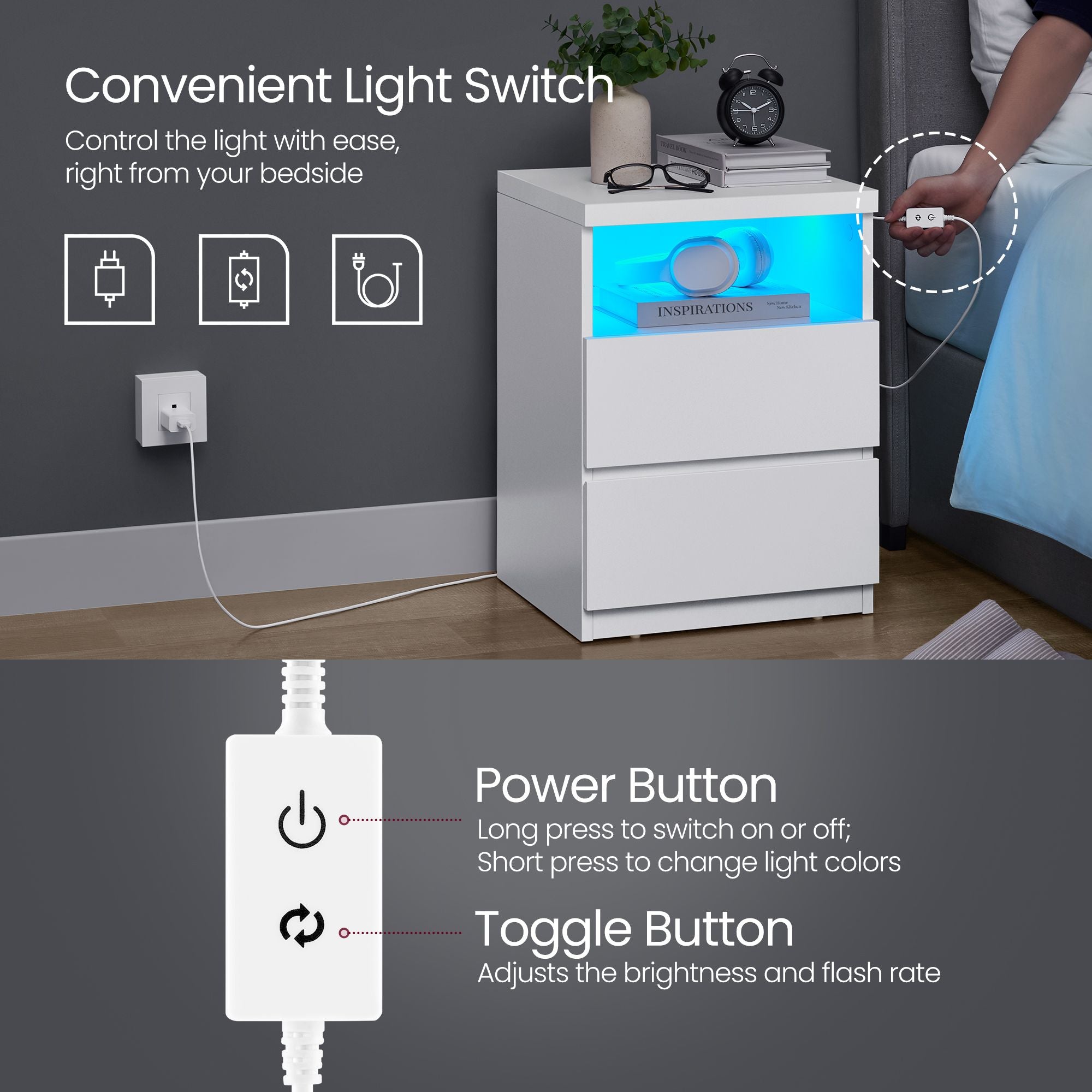 Nightstand with Adjustable LED Light