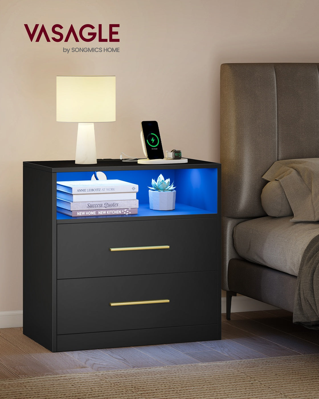 Smart Nightstand - Charging Station - LED Lights - With Drawers