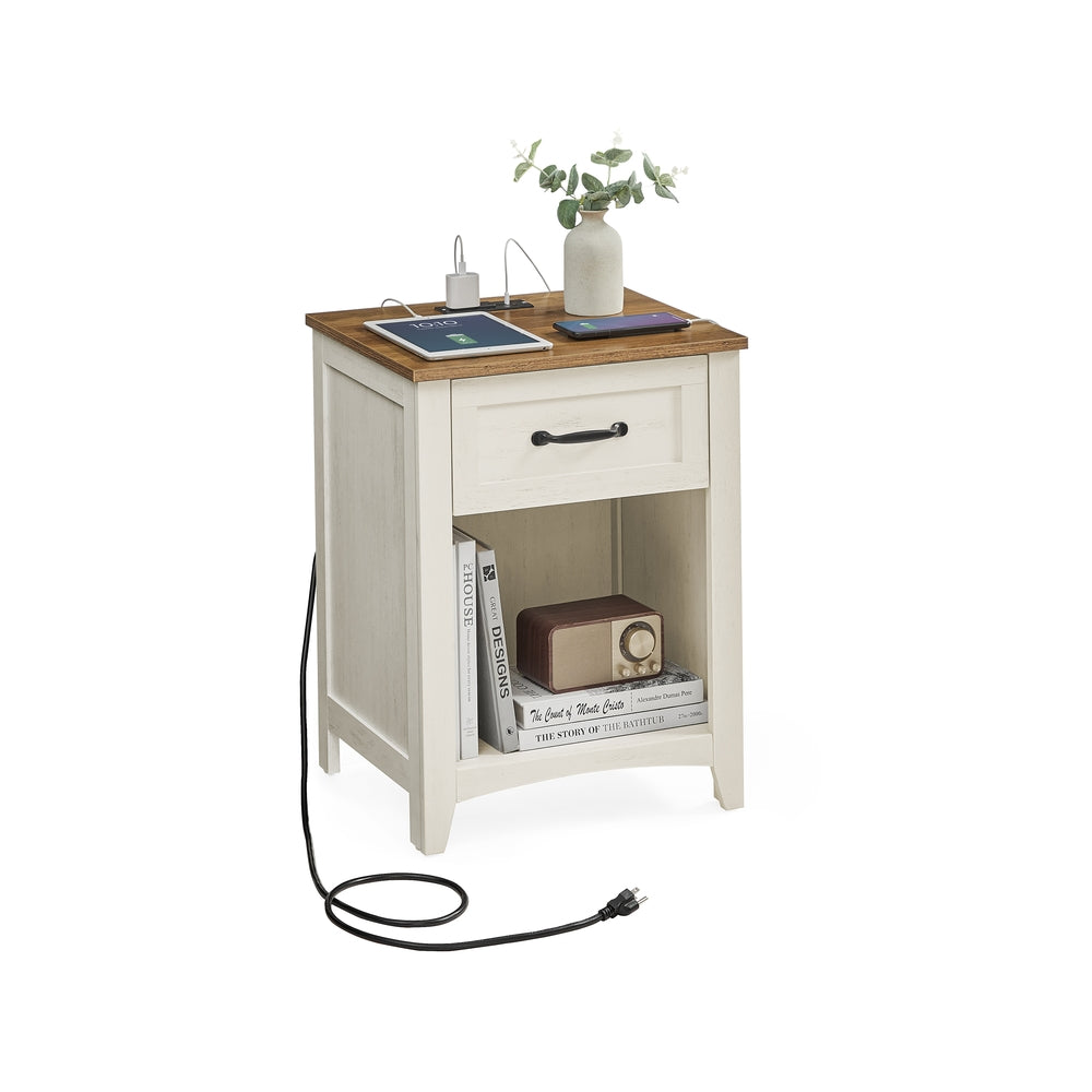 Farmhouse Nightstand - White + Brown