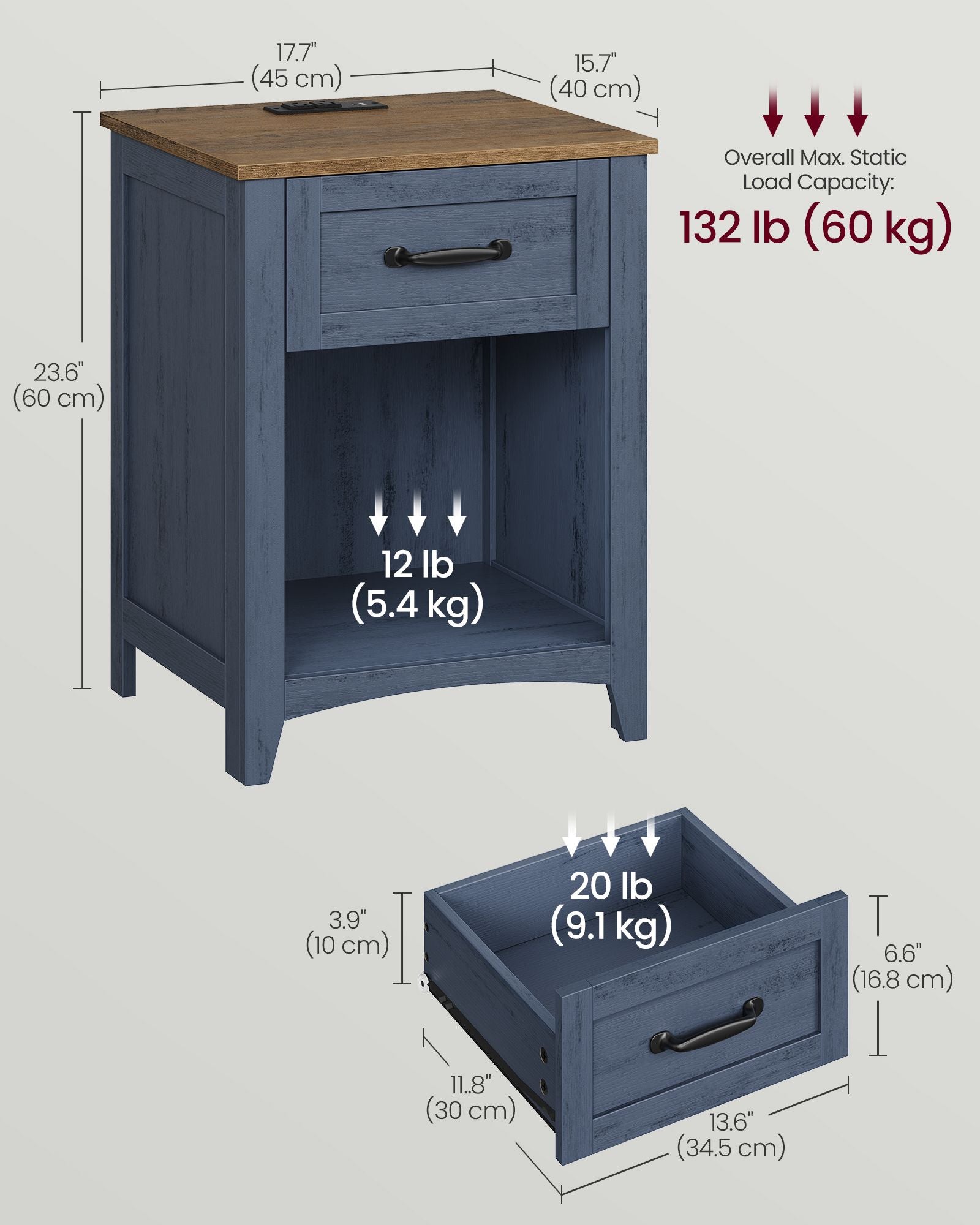 Farmhouse Nightstand - Blue + Brown