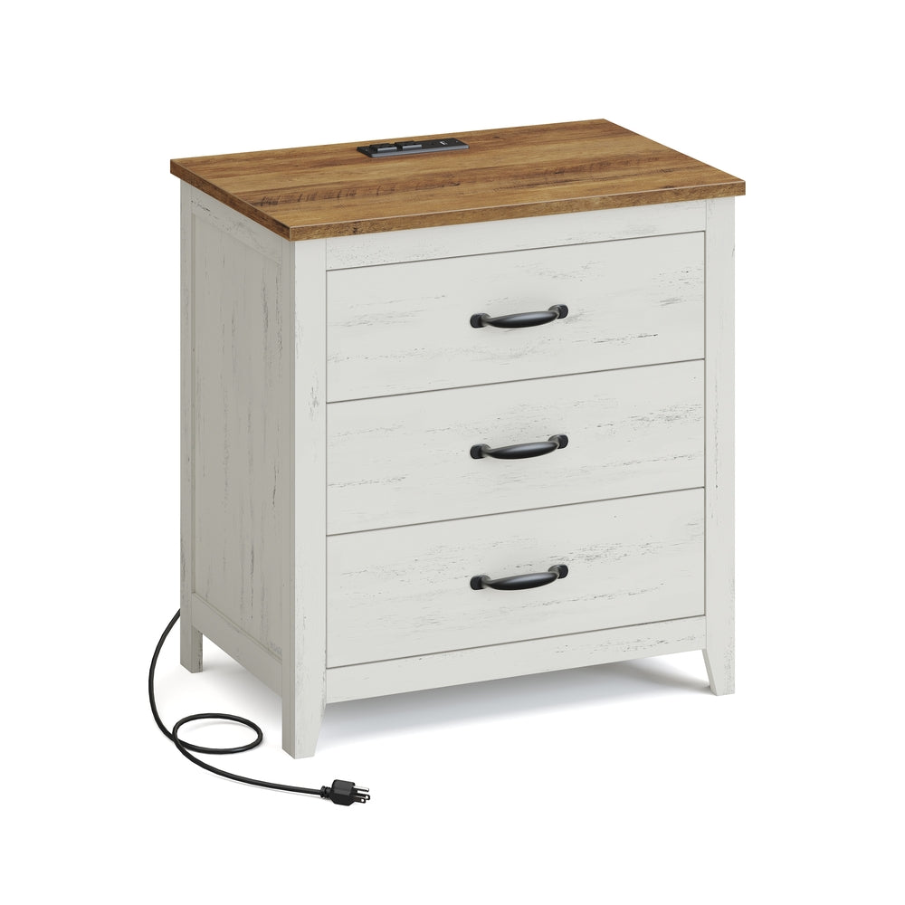 Farmhouse Nightstand - White + Brown