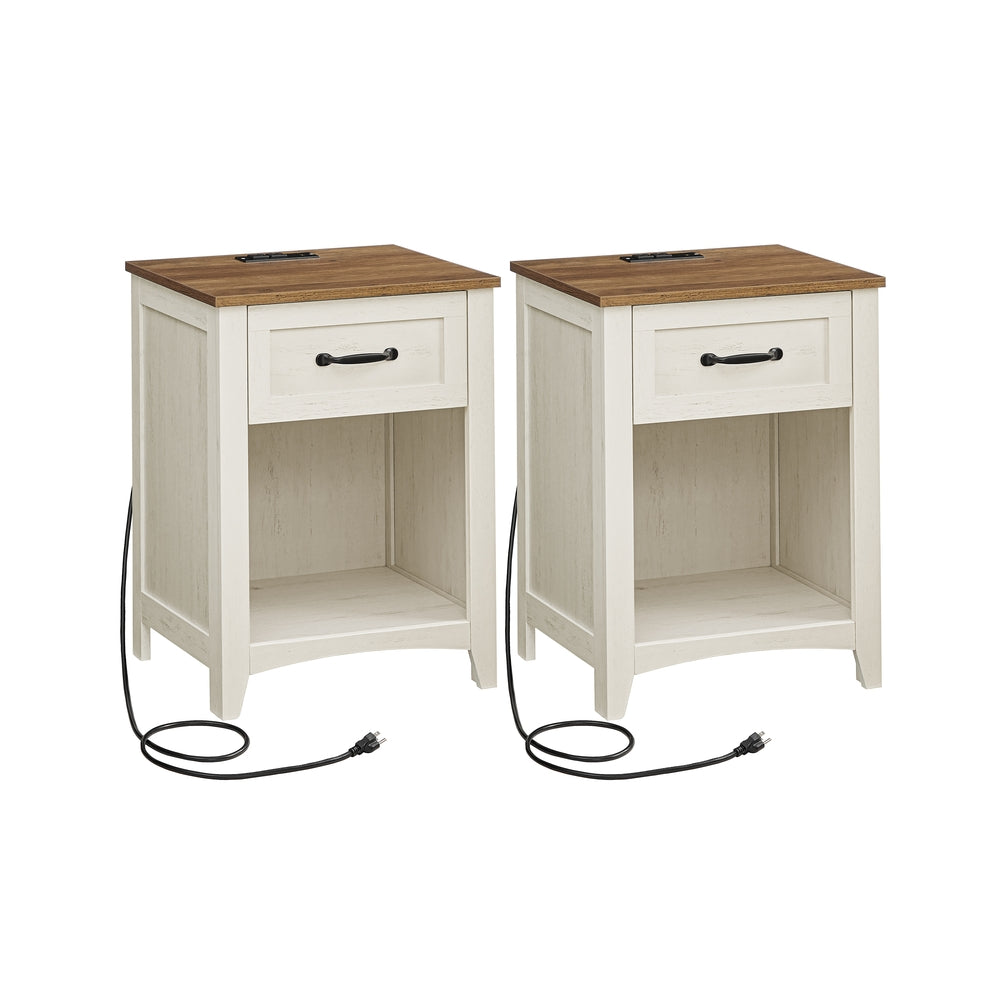 Set Of 2 Farmhouse Nightstands - White + Brown